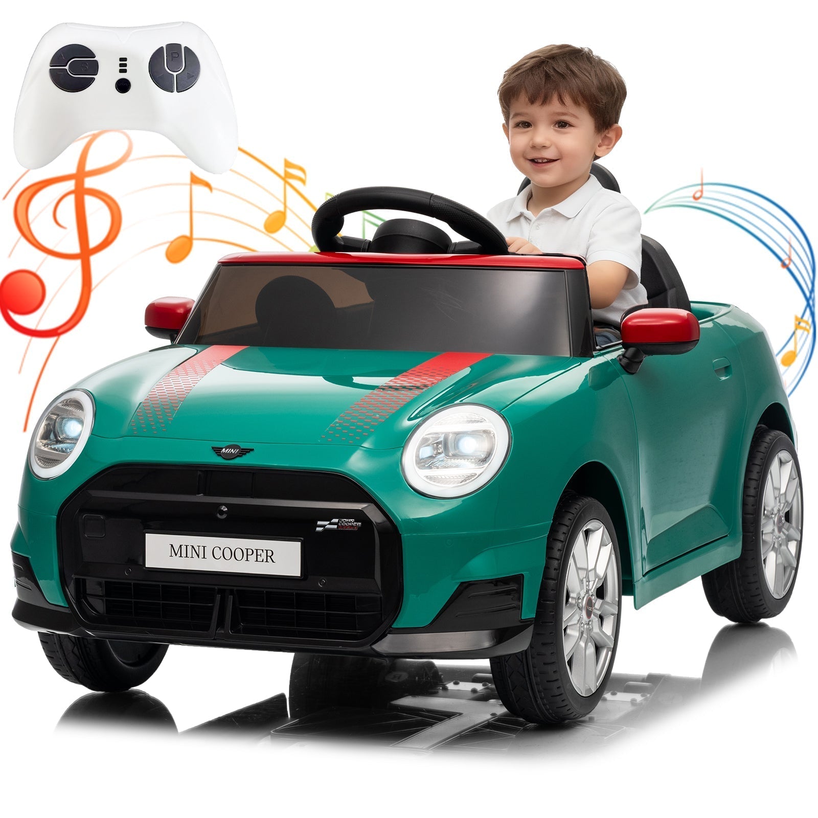 Garvee 12V BMW Mini Cooper Licensed Electric Ride-on Car for Kid, Powered by 4.5Ah Battery, Includes Positive Energy Charger, Wheels, Remote Control with Factory-Paired Code