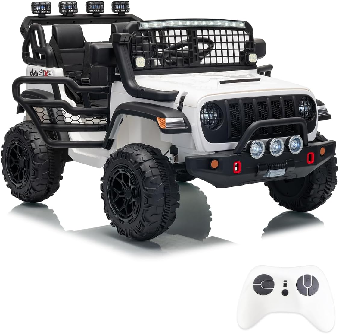 Garvee 24V Ride on Toys for Big Kids, 2-Seater Electric Ride on Car Truck with Remote Control, Four-Wheel Shock Absorbers, 4 Mph Max Speed, Music, LED Lights for Boys Girls, White
