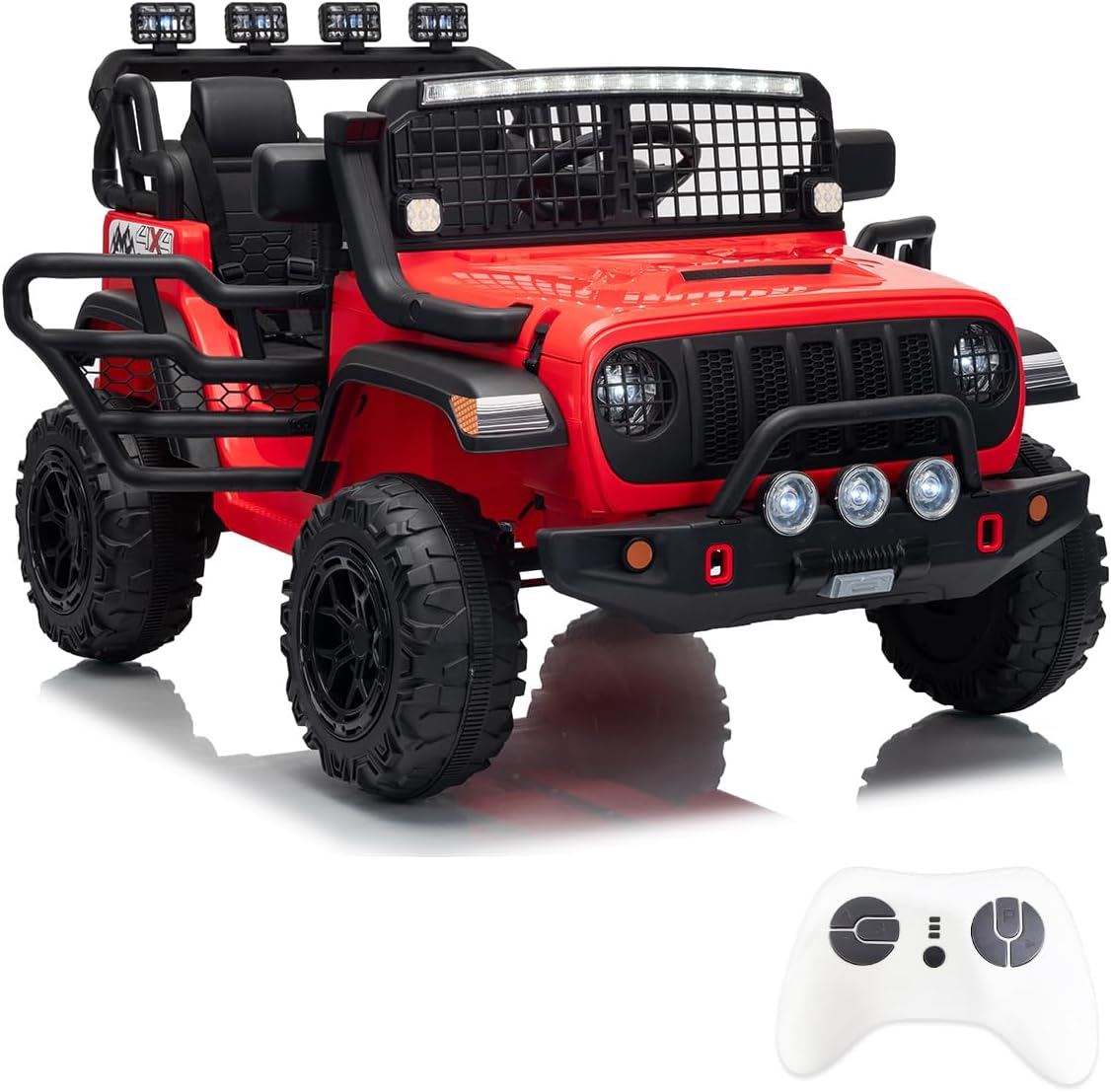 Garvee 24V Ride on Toys for Big Kids, 2-Seater Electric Ride on Car Truck with Remote Control, Four-Wheel Shock Absorbers, 4 Mph Max Speed, Music, LED Lights for Boys Girls, Red