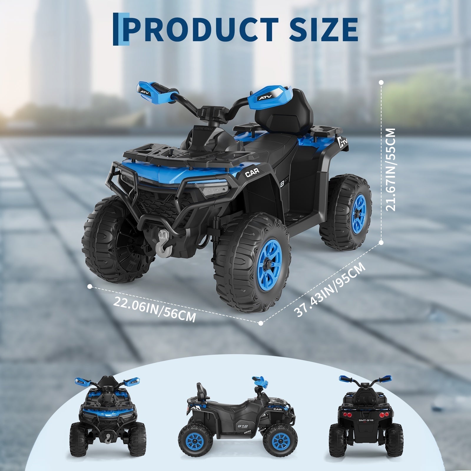Garvee 12V Electric Ride On Car for Kids 3-8 Years, 2 * 45W Motor, Remote Control, LED Lights, Music Player & Emergency Brake, Battery Powered Cars for Toddlers & Big Kids - Blue