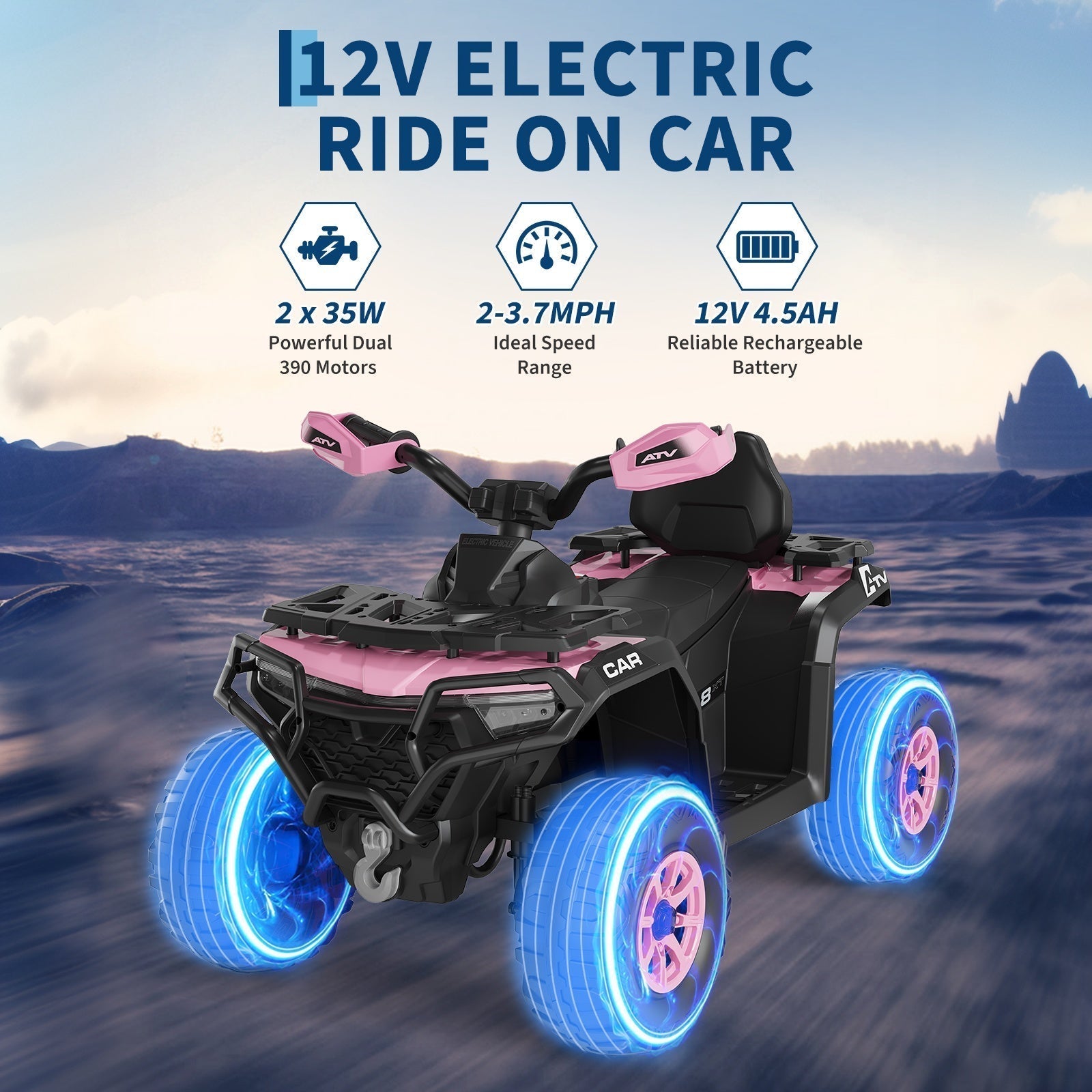 Garvee 12V Electric Ride On Car for Kids 3-8 Years, 2 * 45W Motor, Remote Control, LED Lights, Music Player & Emergency Brake, Battery Powered Cars for Toddlers & Big Kids - Pink