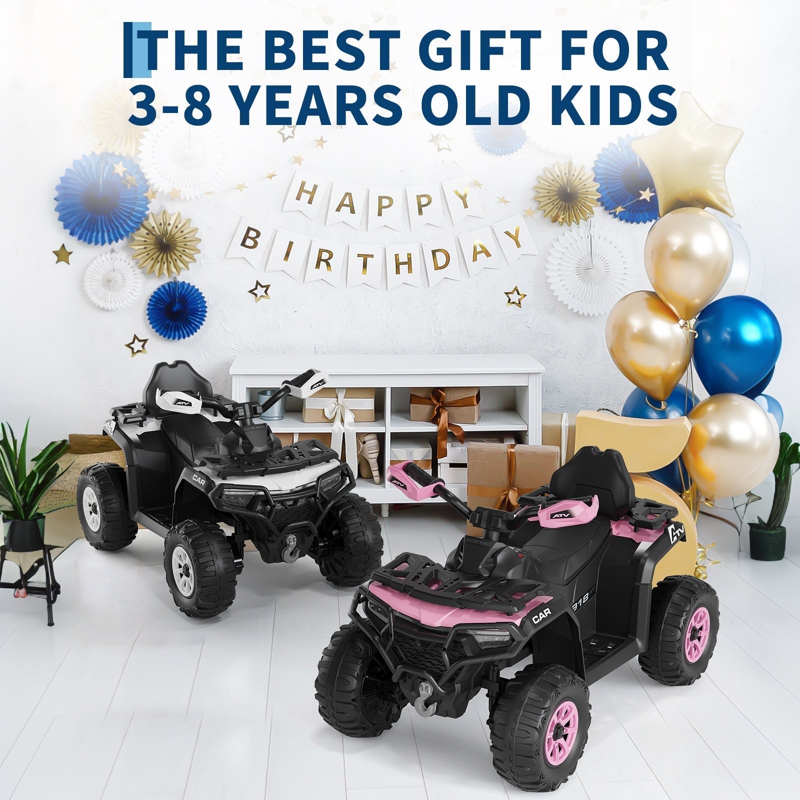 Garvee 12V Electric Ride On Car for Kids 3-8 Years, 2 * 45W Motor, Remote Control, LED Lights, Music Player & Emergency Brake, Battery Powered Cars for Toddlers & Big Kids - Pink