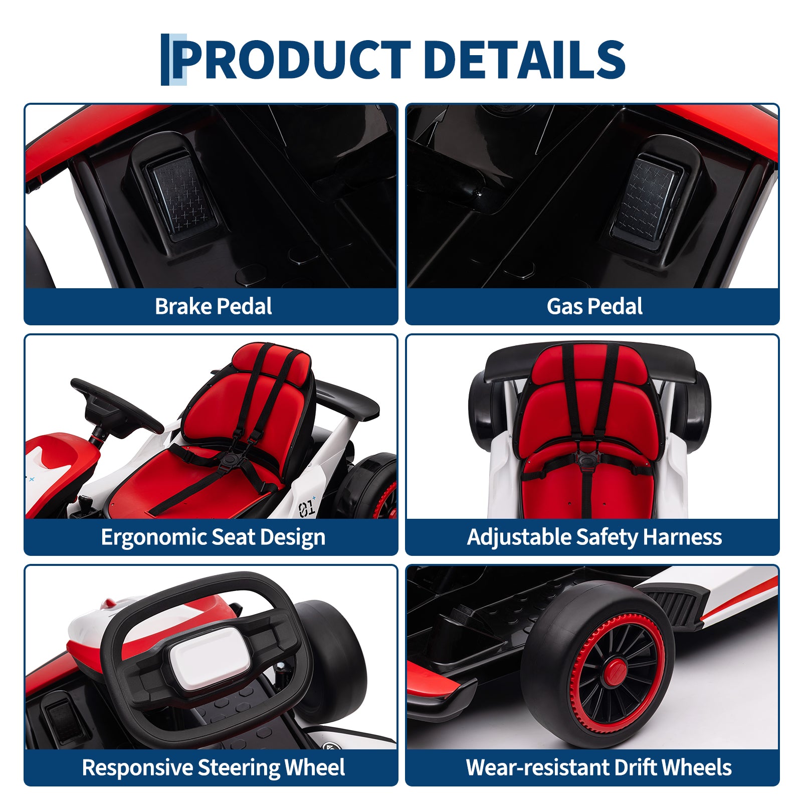 Garvee Ride - G Series: 6+,24V Drift Kart with 2X200W Strong Motor, 7AH Big Battery, Electric Pedals, Electric Go Kart Outdoor Race Toy - Red