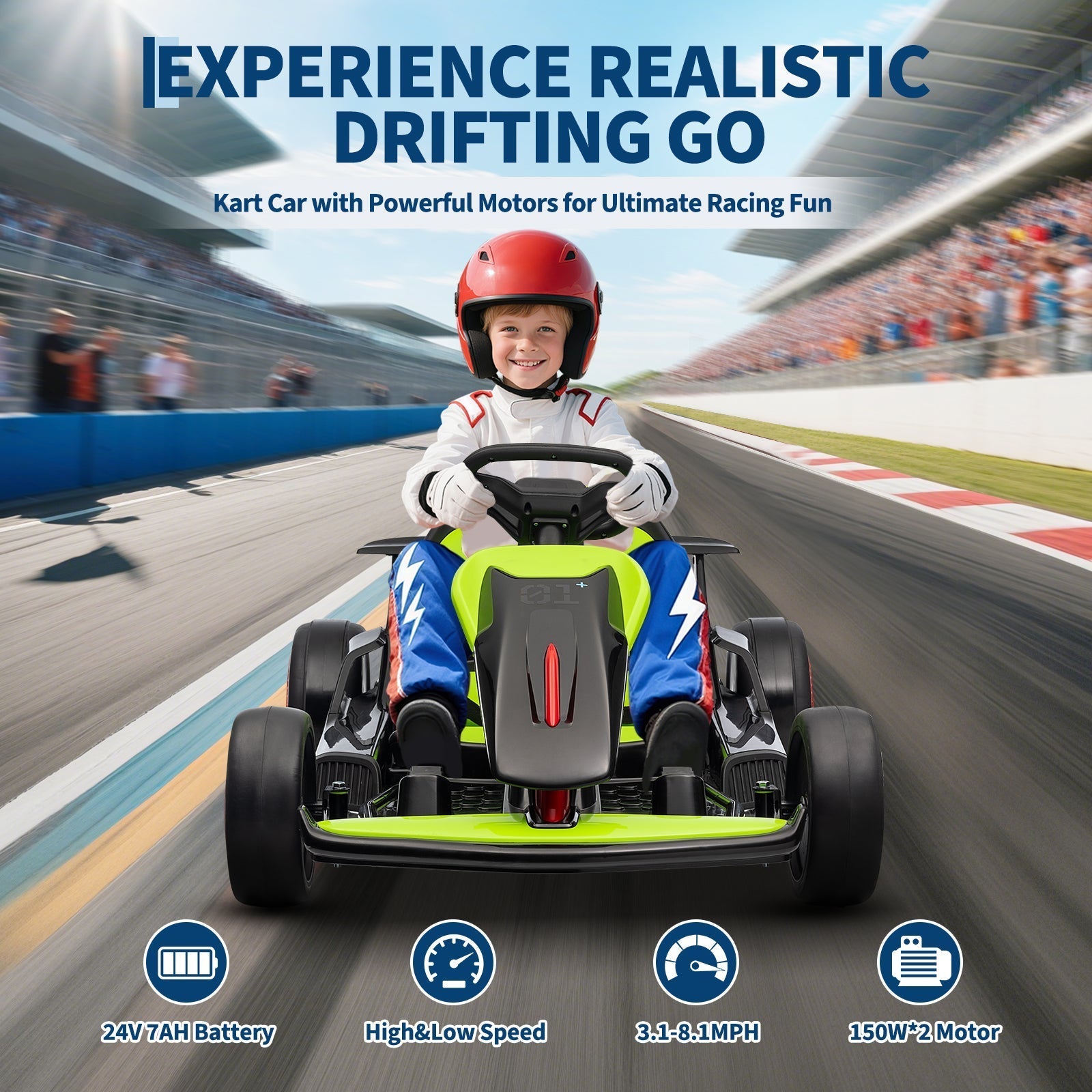 Garvee Ride - G Series: 6+,24V Drift Kart with 2X200W Strong Motor, 7AH Big Battery, Electric Pedals, Electric Go Kart Outdoor Race Toy - Green