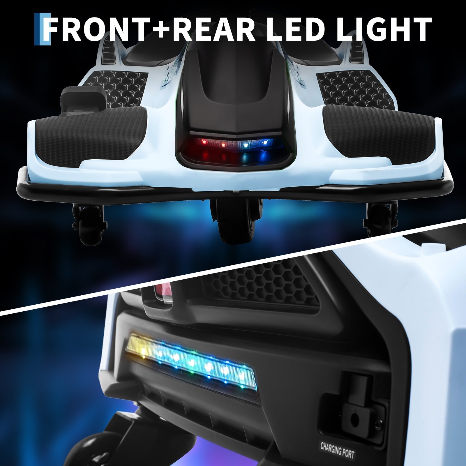 Garvee Ride - G Series: 24V Drift Go-Kart for Kids: Quality Metal, 7.5mph, LED, Music, for 8-12 Years Old - White