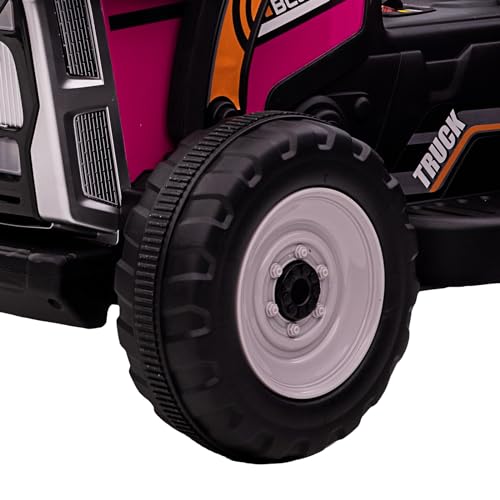 Garvee 12V Kids Ride on Car,Excavator with Bucket & Remote Control,Toddler Battery Powered Electric Vehicle,2+1 Gear Shift,3 Speeds,Music,Bluetooth,7-LED Headlights,Thread Tire,Rose