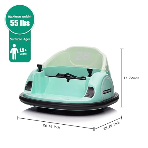 Garvee Ride - B Series: 12V Ride On Bumper Car for Kids Ride on Toy Gifts Toddlers Electric Bumping Car with Remote Control, Battery Display, 360 Degree Spin, LED Lights, Music, Green