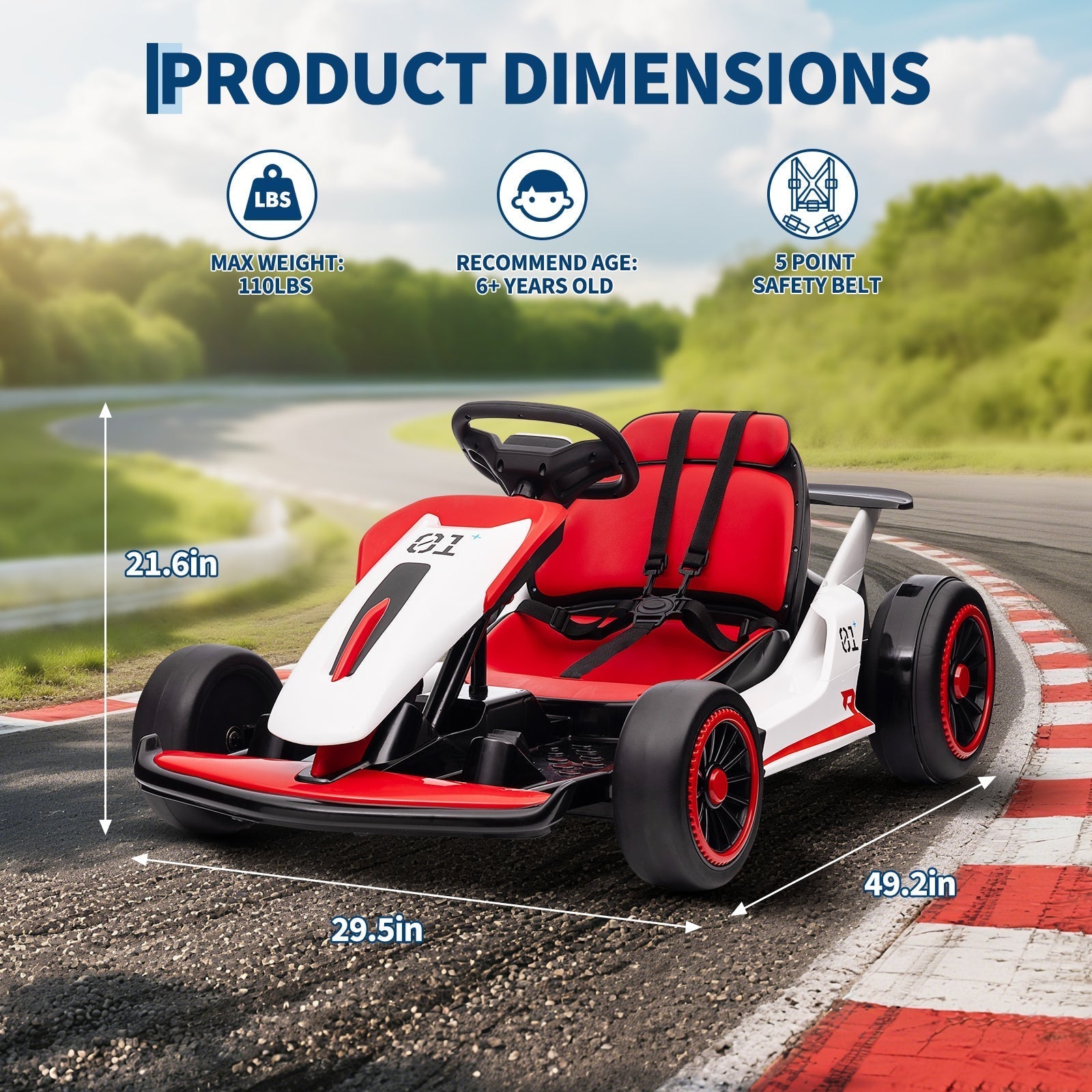 Garvee Ride - G Series: 6+,24V Drift Kart with 2X200W Strong Motor, 7AH Big Battery, Electric Pedals, Electric Go Kart Outdoor Race Toy - Red