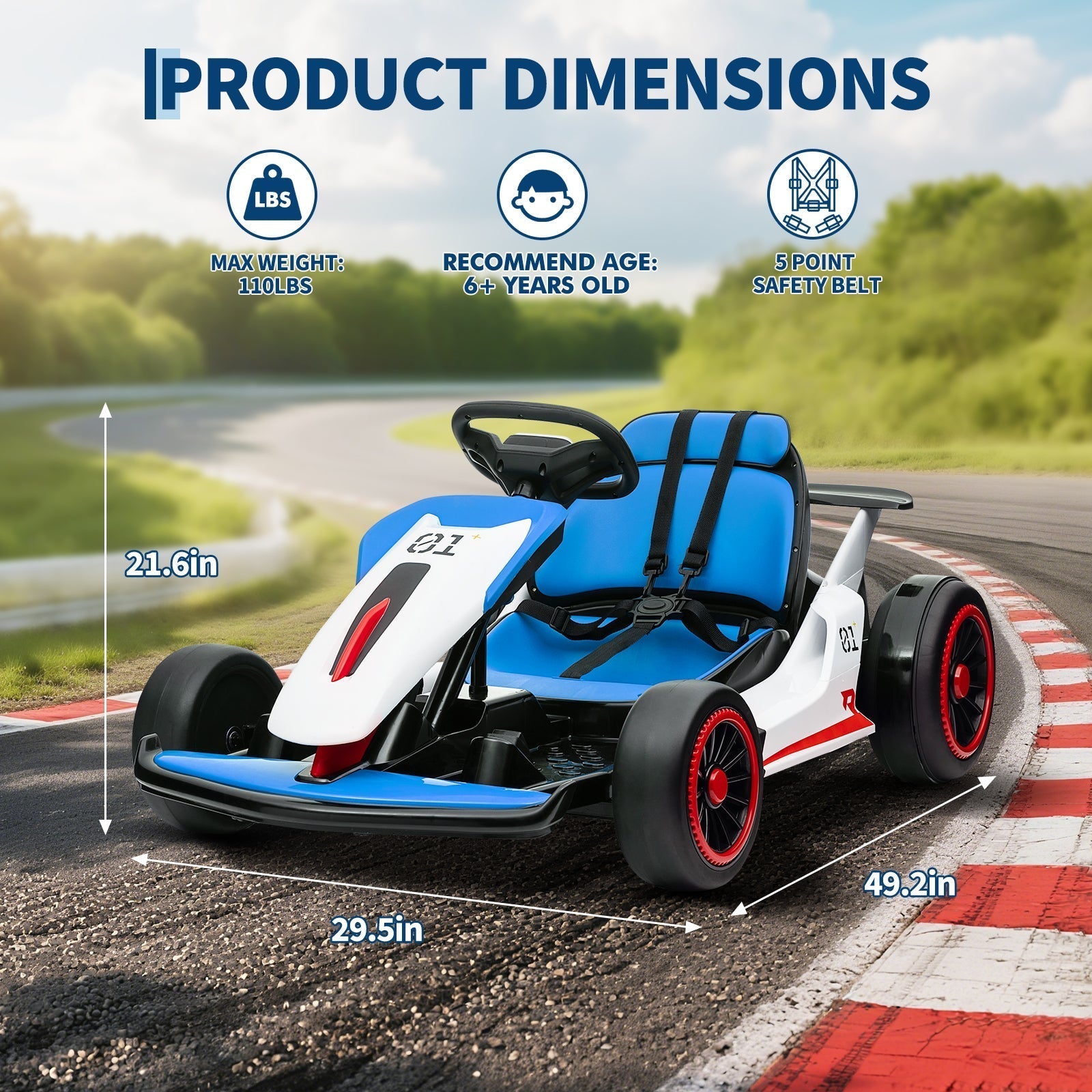 Garvee Ride - G Series: 6+,24V Drift Kart with 2X200W Strong Motor, 7AH Big Battery, Electric Pedals, Electric Go Kart Outdoor Race Toy - Blue