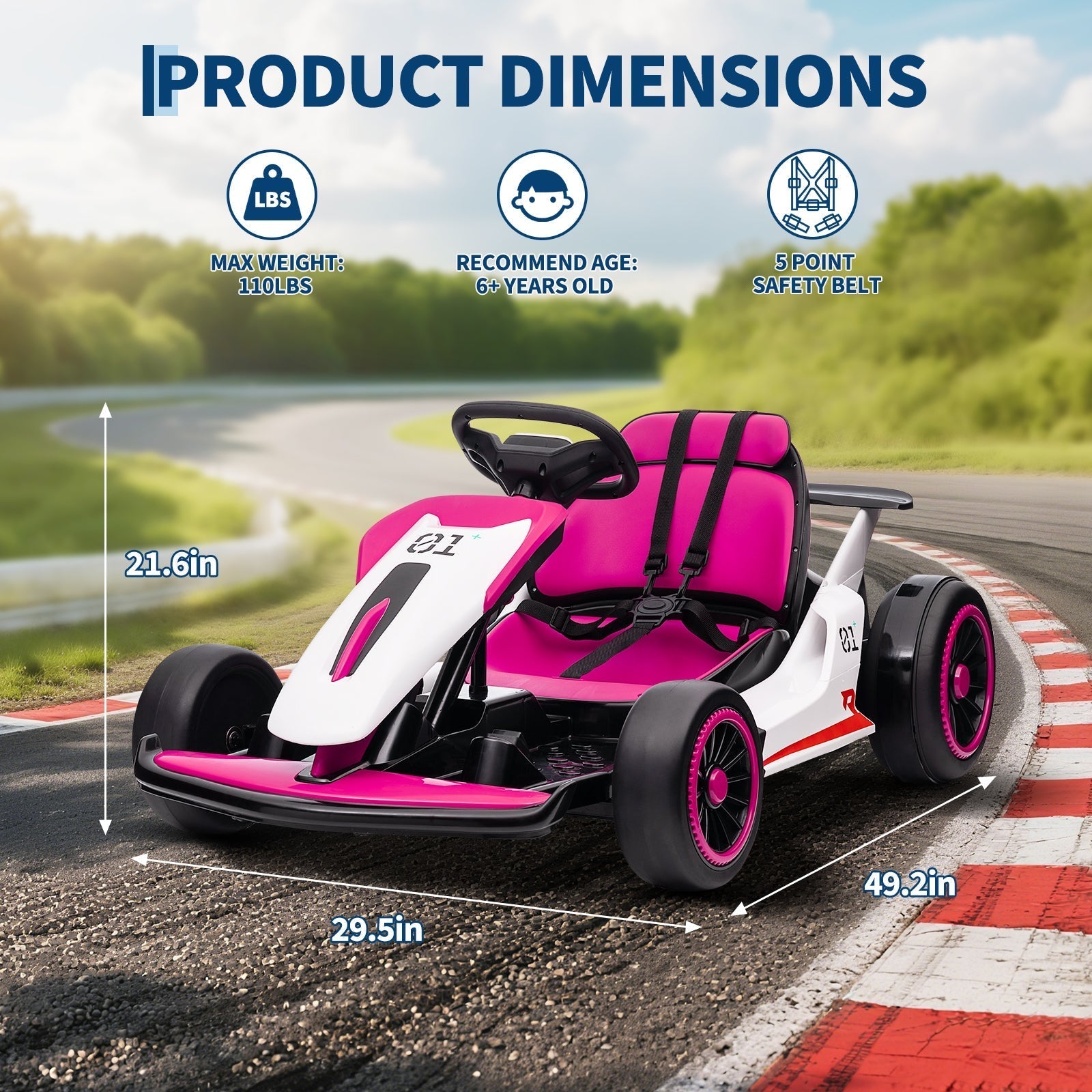 Garvee Ride - G Series: 6+,24V Drift Kart with 2X200W Strong Motor, 7AH Big Battery, Electric Pedals, Electric Go Kart Outdoor Race Toy - Pink