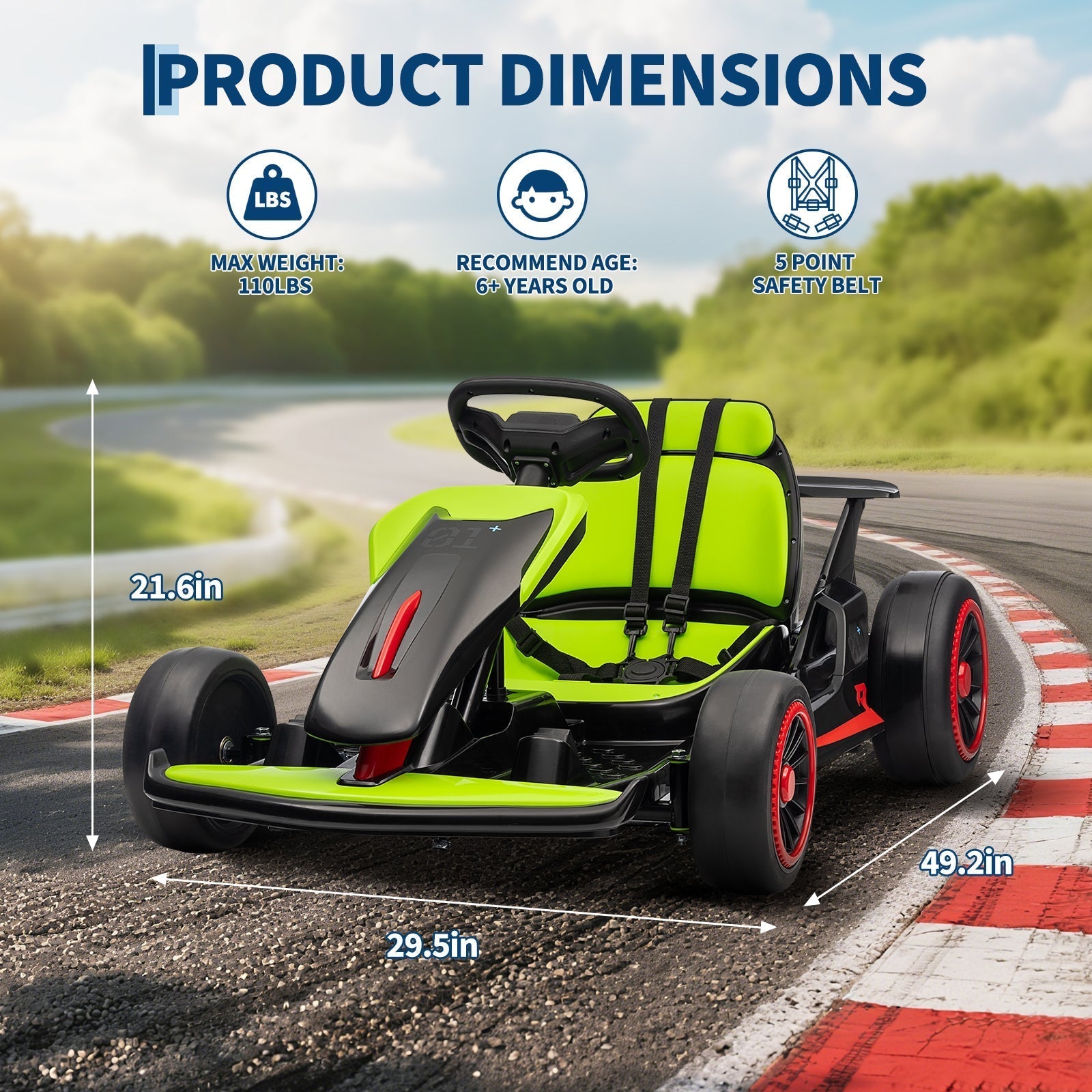 Garvee Ride - G Series: 6+,24V Drift Kart with 2X200W Strong Motor, 7AH Big Battery, Electric Pedals, Electric Go Kart Outdoor Race Toy - Green
