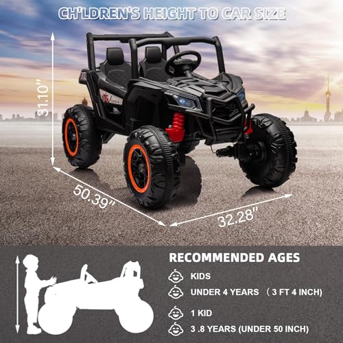 Garvee 2 Seater Ride on Car for Kids, 24V Powered Electric Off-Road UTV Ride Toy, 4WD Electric Vehicle with Remote Control, LED Lights, Bluetooth, 3 Speeds, Horn, 2 Spring Suspension