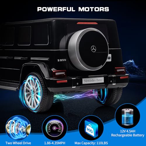 Garvee 12V Kids Ride On Car, Licensed Mercedes-Benz G500 Electric Vehicle w/Parent Remote Control, 4xSpring Suspension, 3 Speeds, Rocking, LED Lights, Music, Battery Powered Ride on Toy for Kids - Black