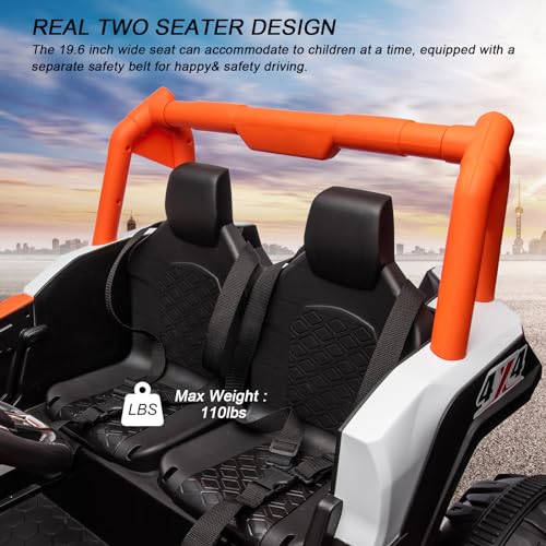 Garvee 2 Seater Ride on Car for Kids, 24V Powered Electric Off-Road UTV Ride Toy, 4WD Electric Vehicle with Remote Control, LED Lights, Bluetooth, 3 Speeds, Horn, 2 Spring Suspension