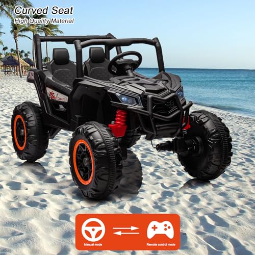 Garvee 2 Seater Ride on Car for Kids, 24V Powered Electric Off-Road UTV Ride Toy, 4WD Electric Vehicle with Remote Control, LED Lights, Bluetooth, 3 Speeds, Horn, 2 Spring Suspension