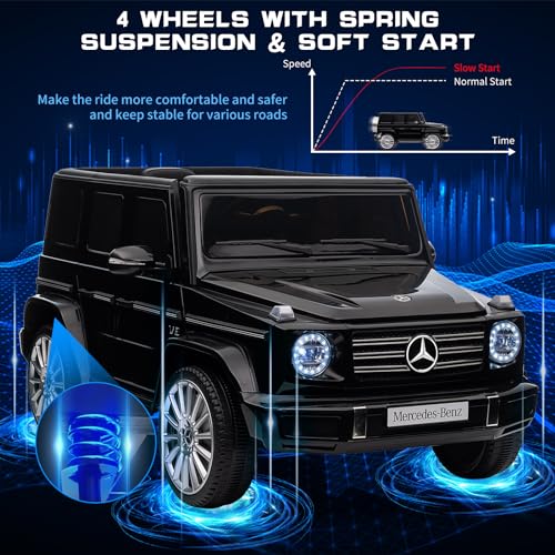 Garvee 12V Kids Ride On Car, Licensed Mercedes-Benz G500 Electric Vehicle w/Parent Remote Control, 4xSpring Suspension, 3 Speeds, Rocking, LED Lights, Music, Battery Powered Ride on Toy for Kids - Black