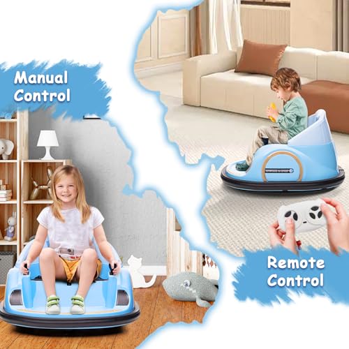 Garvee Ride - B Series: 12V Ride On Bumper Car for Kids Ride on Toy Gifts Toddlers Electric Bumping Car with Remote Control, Battery Display, 360 Degree Spin, LED Lights, Music, Blue
