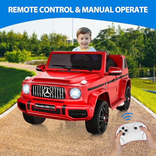 Garvee 12V Kids Ride on Car, Licensed Mercedes Benz G63 Electric Car w/Remote Control, Music, Spring Suspension, LED Light, Bluetooth, Horn, AUX, Safety Lock Battery Powered Electric Vehicle - Red