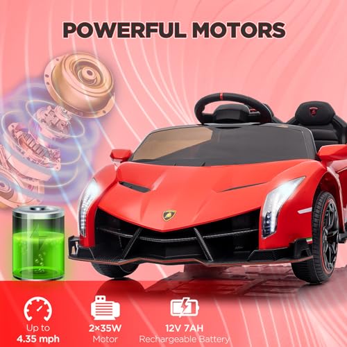 Garvee 12V Kids Ride On Car, Licensed Lamborghini Venono Electric Car w/Parent Remote Control, Scissor Door, 3 Speeds, LED Headlights, Rocking & Music, Battery Powered Ride on Toy for Boys Girls- Red
