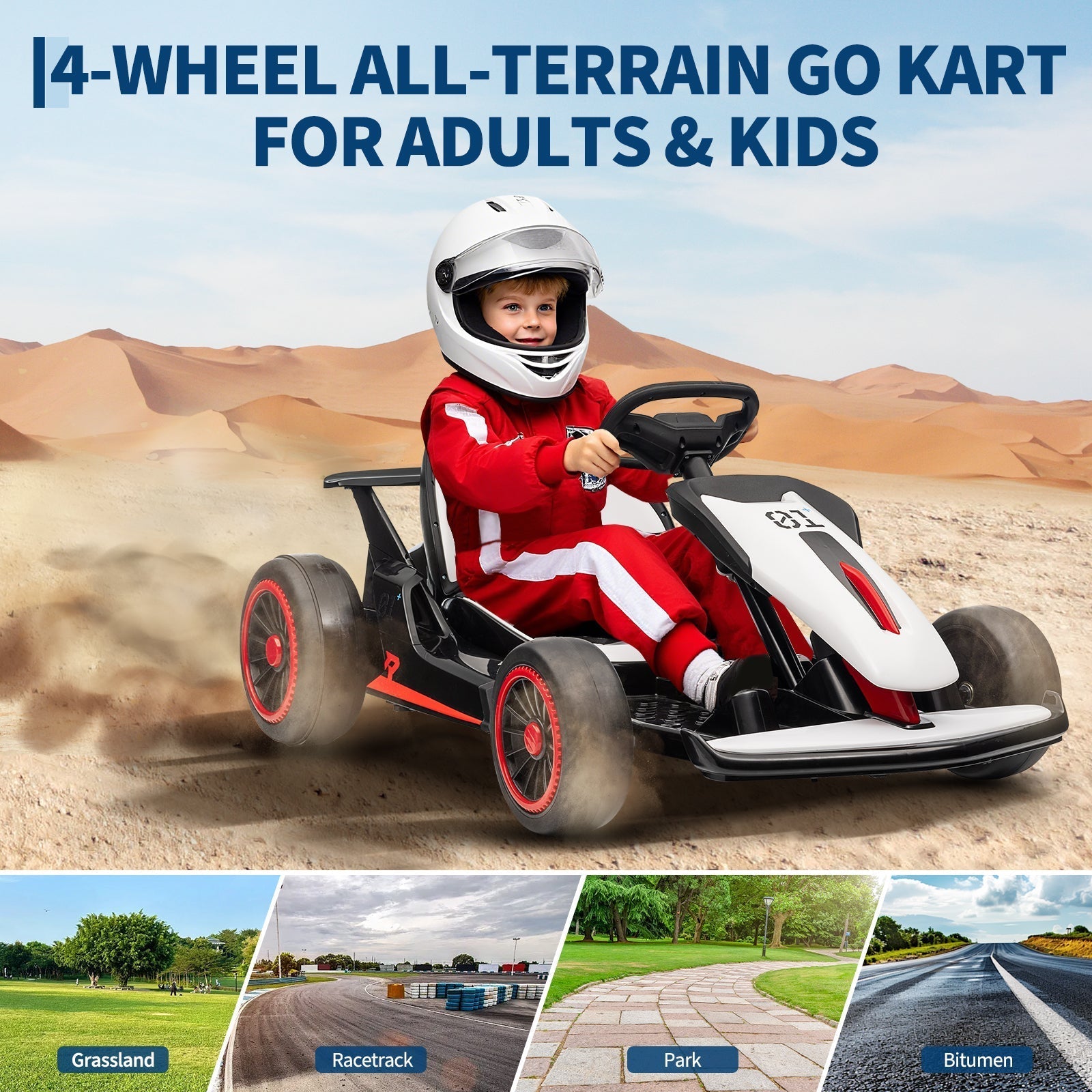 Garvee Ride - G Series: 6+,24V Drift Kart with 2X200W Strong Motor, 7AH Big Battery, Electric Pedals, Electric Go Kart Outdoor Race Toy - White