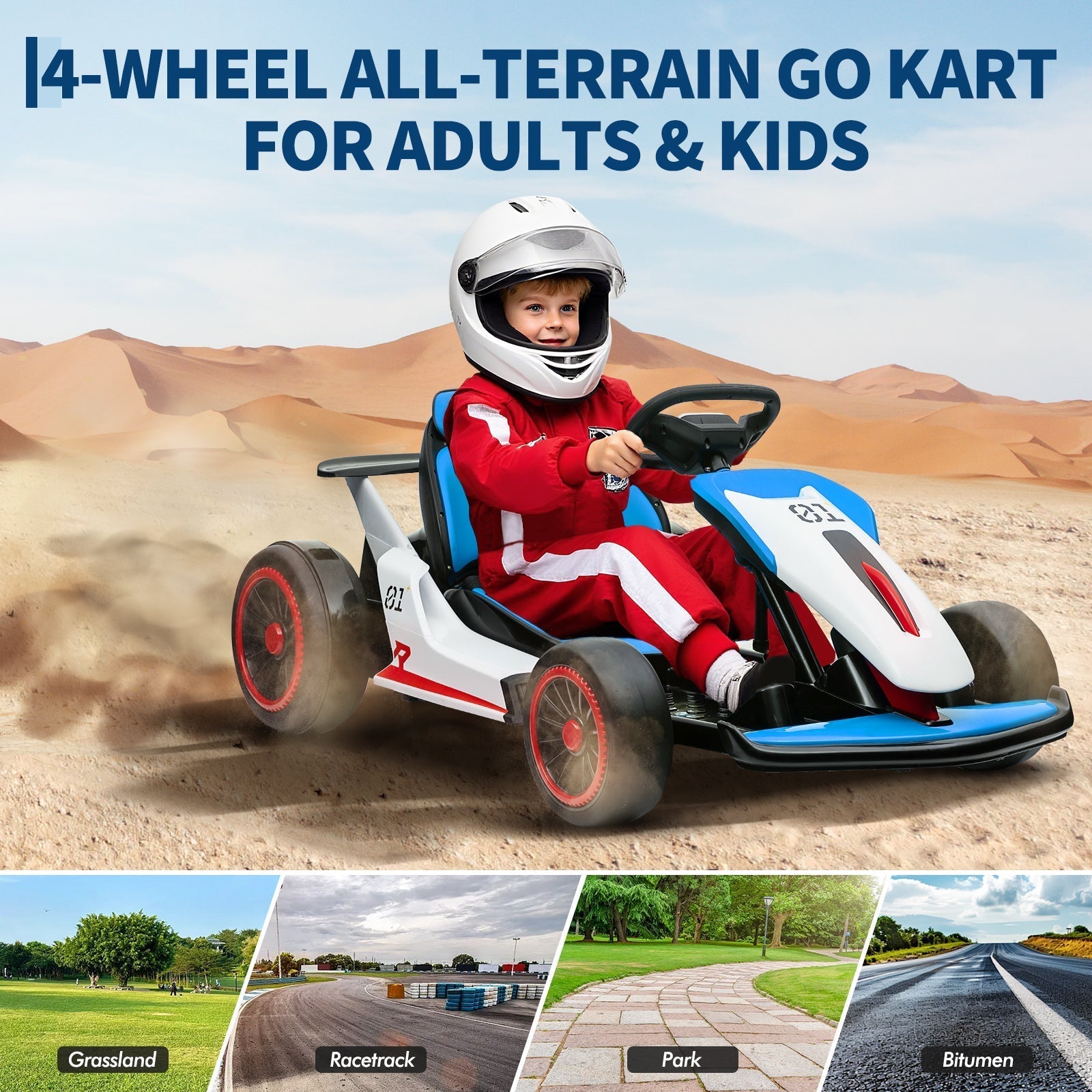 Garvee Ride - G Series: 6+,24V Drift Kart with 2X200W Strong Motor, 7AH Big Battery, Electric Pedals, Electric Go Kart Outdoor Race Toy - Blue