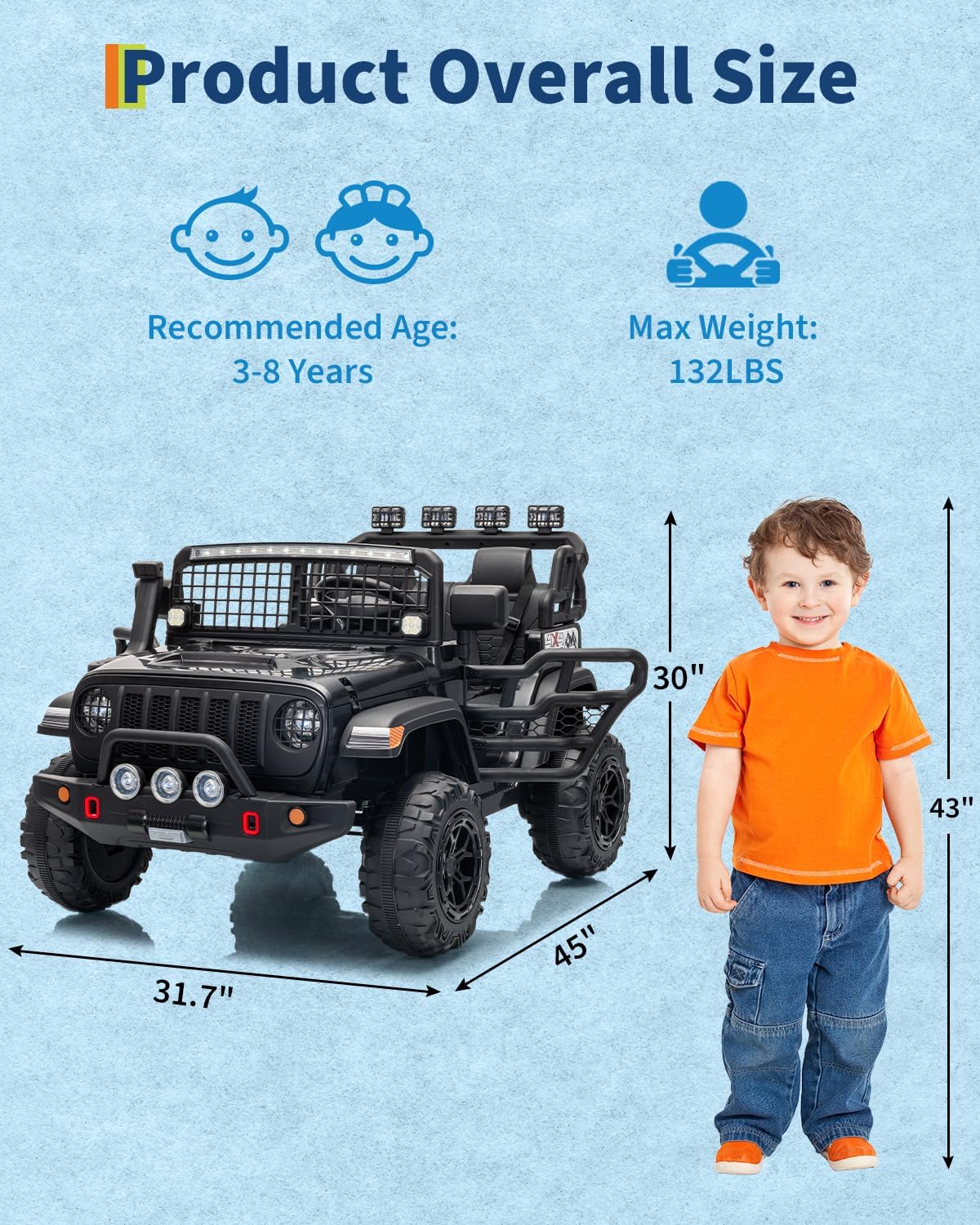Garvee 24V Ride on Toys for Big Kids, 2-Seater Electric Ride on Car Truck with Remote Control, Four-Wheel Shock Absorbers, 4 Mph Max Speed, Music, LED Lights for Boys Girls, Black