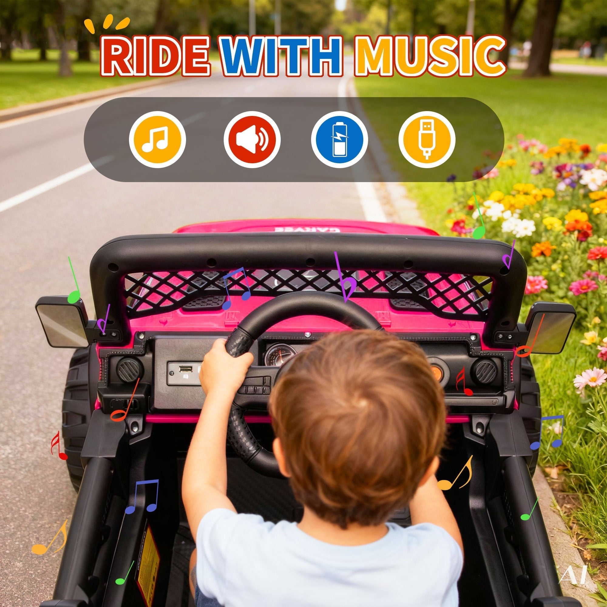 Garvee 12V Kids Electric Ride-On Truck – Dual 550W Motors, 3 Speeds, Remote Control, Spring Suspension, LED Lights, Music Player, Safety Belt – Battery Powered Car for Kids Ages 3-8, Rose