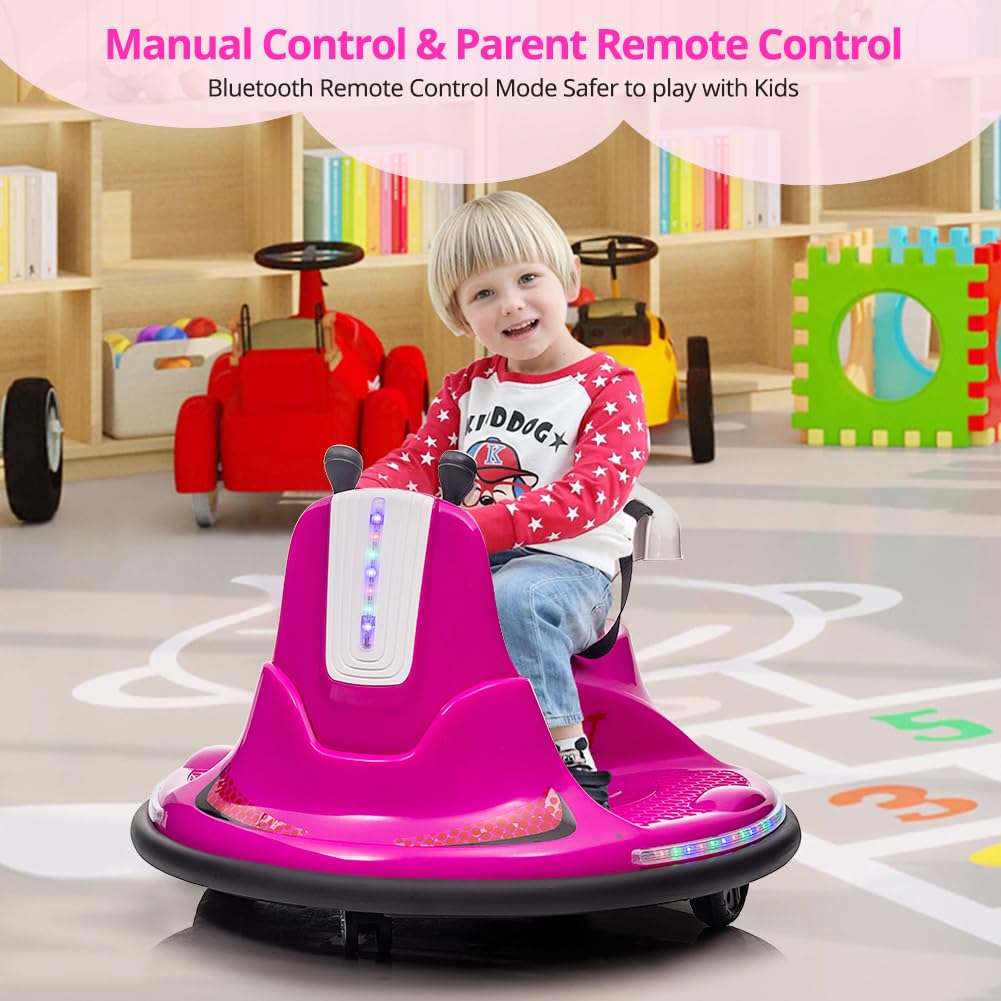 Garvee Kids Electric Bumper Car w/ Remote, Music, Lights, 360 Spin - Pink