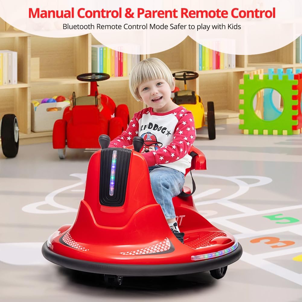 Garvee Kids Electric Bumper Car w/ Remote, Music, Lights, 360 Spin - Red
