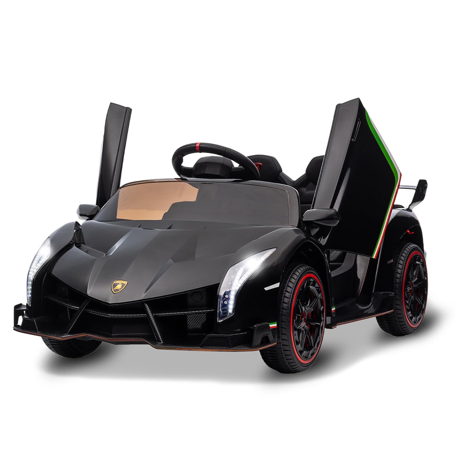 Garvee 12V Kids Ride On Car, Licensed Lamborghini Venono Electric Car w/Parent Remote Control, Scissor Door, 3 Speeds, LED Headlights, Rocking & Music, Battery Powered Ride on Toy for Boys Girls- Black