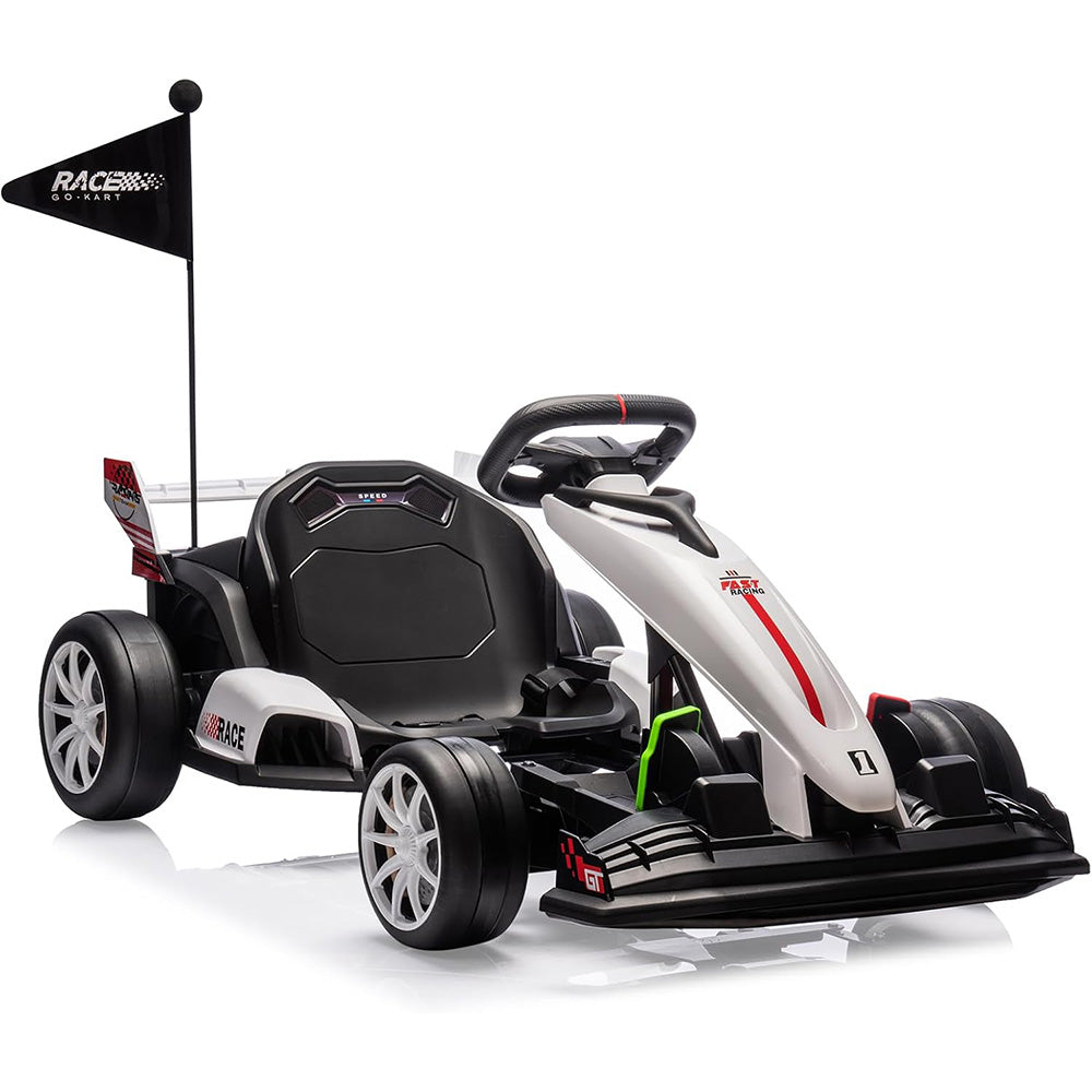 Garvee Ride - G Series: 24V 7Ah Battery Two 200W Motors, 7.5MPH Fast Drifting Circling Car, Stretchable Length Electric Ride Toy,Max Load 135lbs, Racing Toy for Kids 6+ Years,White