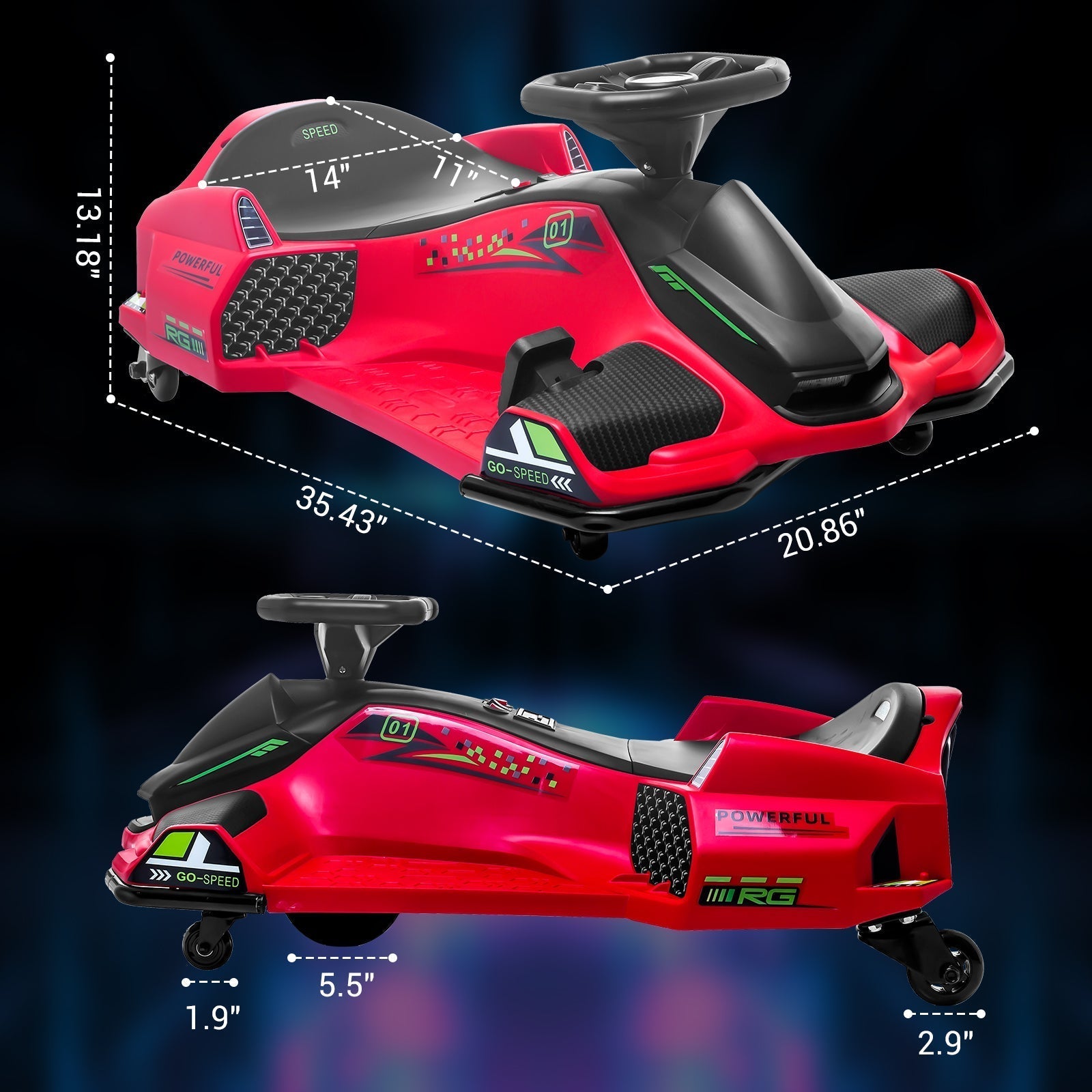 Garvee Ride - G Series: 24V Drift Go-Kart for Kids: Quality Metal, 7.5mph, LED, Music, for 8-12 Years Old - Red