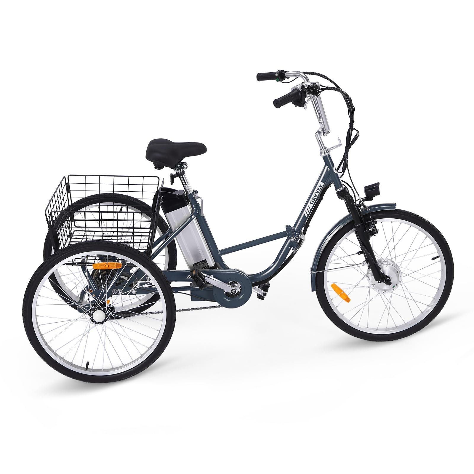 Garvee Electric Tricycle for Adults, 7 Speeds Folding Electric Trike, 26 Inch 3 Wheel Motorized Bicycle w/ 36V 10Ah Removable Battery, E Trikes with Large Basket, 330 Loading Capacity, 250W Motor, Gray