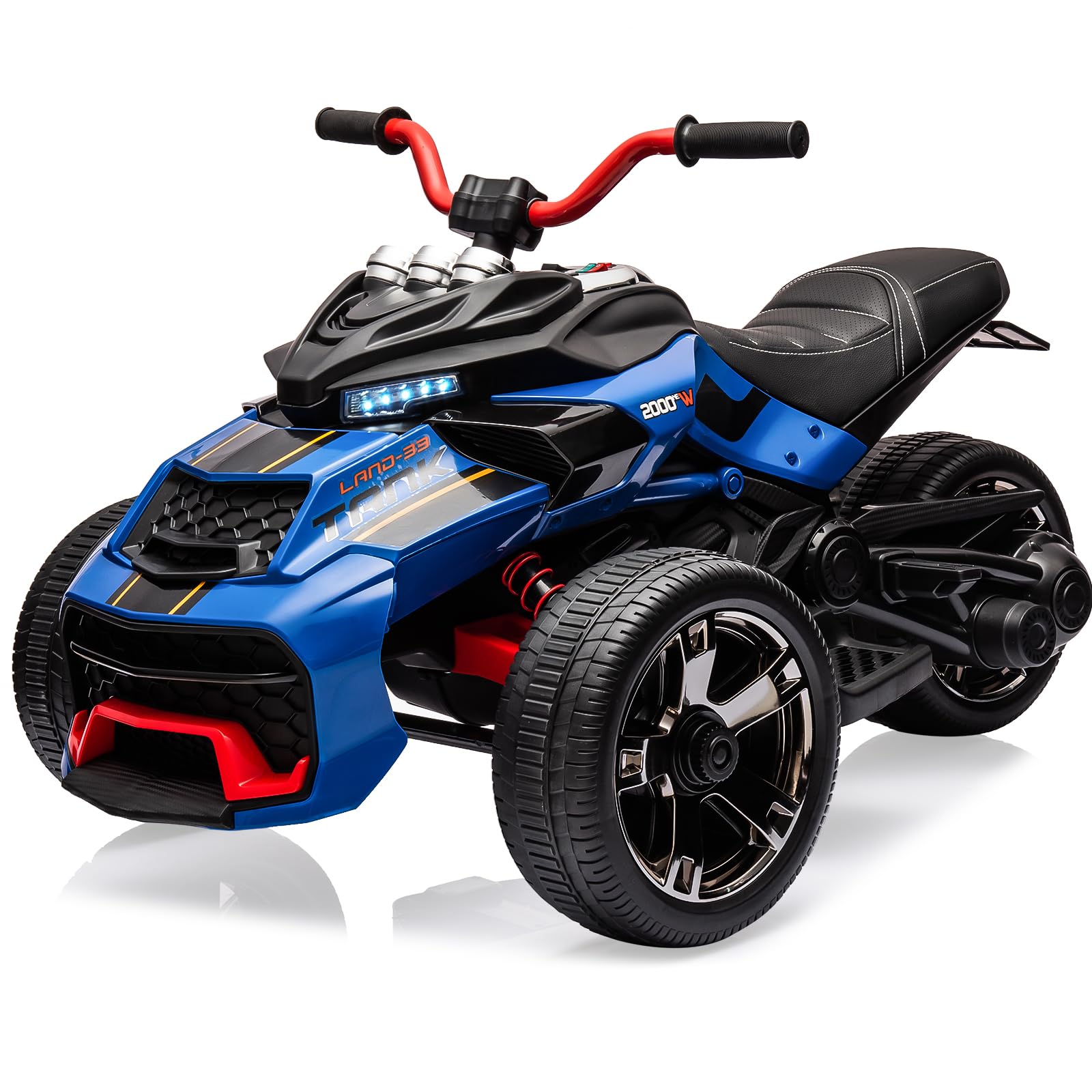 Garvee 12V Kids Ride on Toy for Kids, 2x55W Powerful Engine 7AH Battery, 3 - 7 km/H, 3 Wheelers Electric Vehicle, LED Lights, 2 Speeds, EVA Tire, Music, USB - Blue
