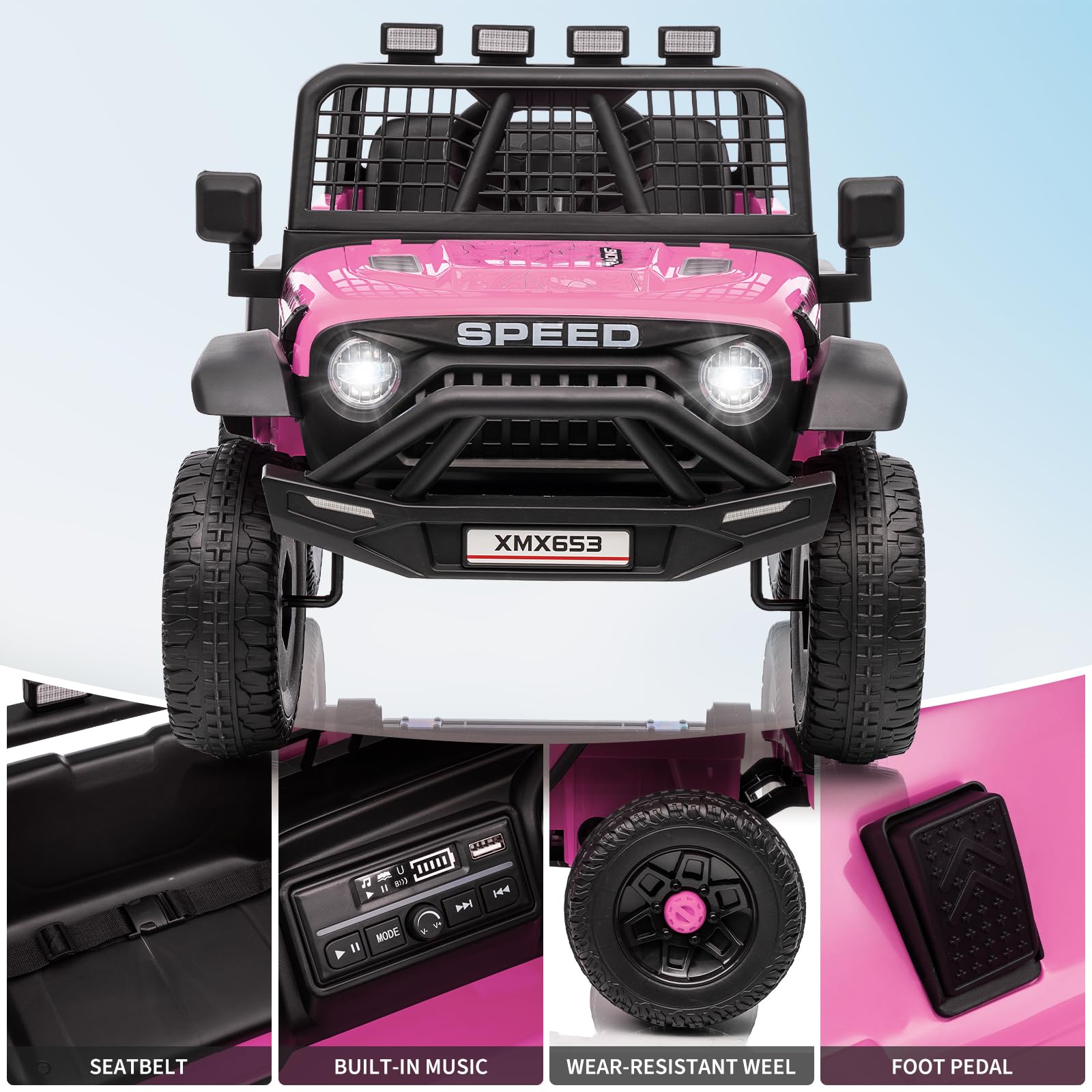 Garvee 12V Kids Ride On Truck Car with Parent Remote Control, 3 Speeds, Emergency Braking, LED Lights, Music & Horn, Pink for Boys and Girls Outdoor Adventures