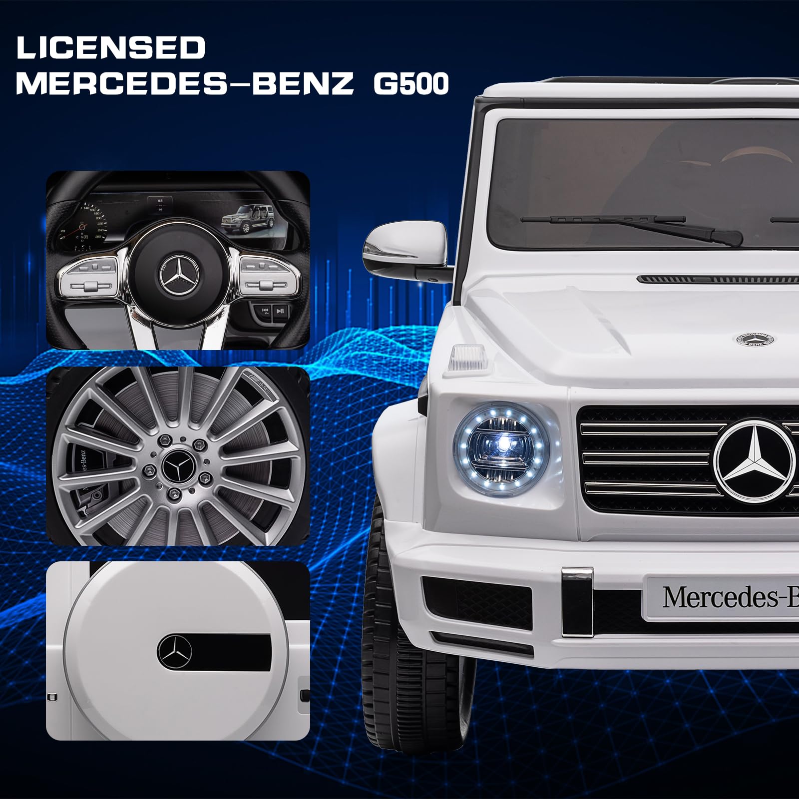 Garvee 12V Kids Ride On Car, Licensed Mercedes-Benz G500 Electric Vehicle w/Parent Remote Control, 4xSpring Suspension, 3 Speeds, Rocking, LED Lights, Music, Battery Powered Ride on Toy for Kids - White