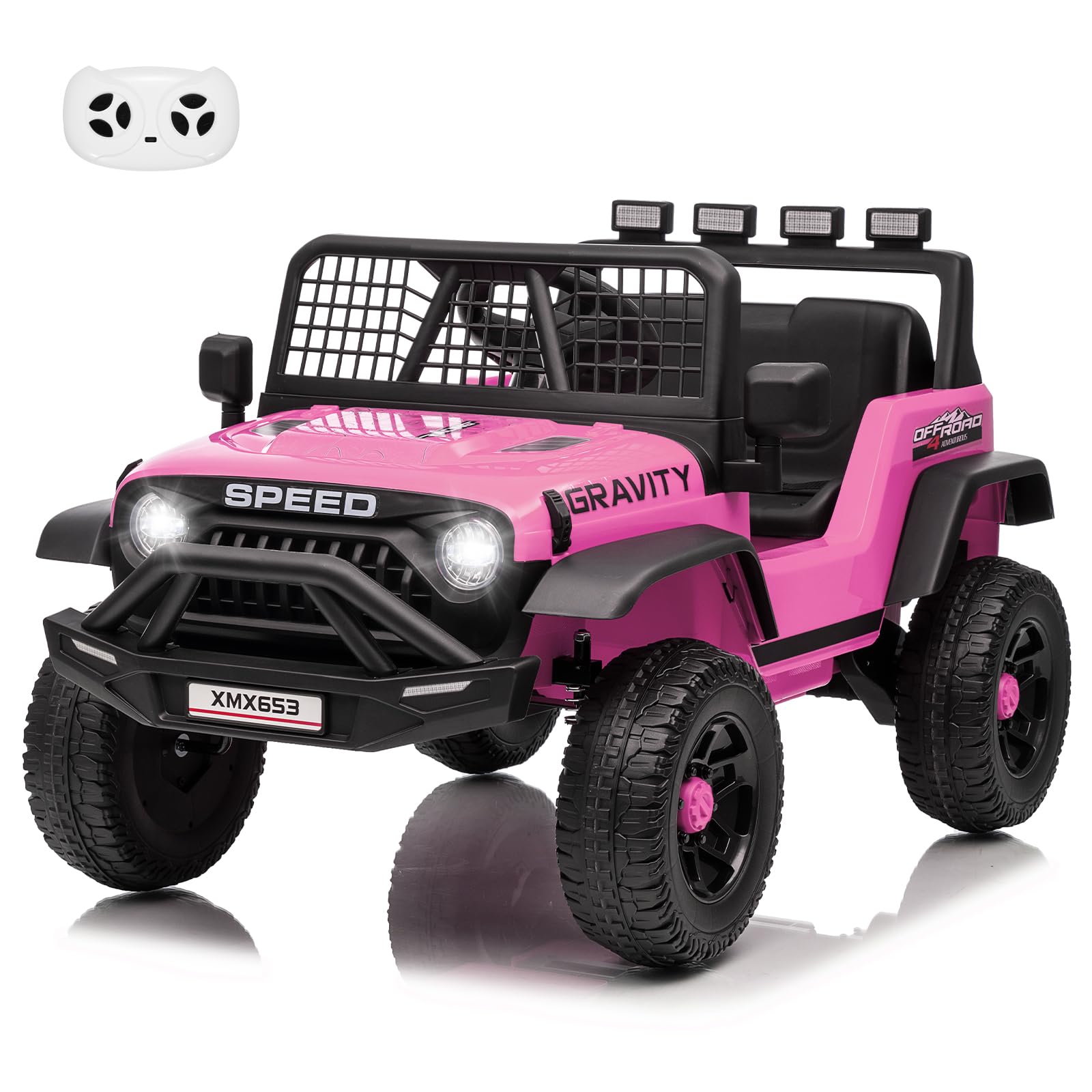 Garvee 12V Kids Ride On Truck Car with Parent Remote Control, 3 Speeds, Emergency Braking, LED Lights, Music & Horn, Pink for Boys and Girls Outdoor Adventures