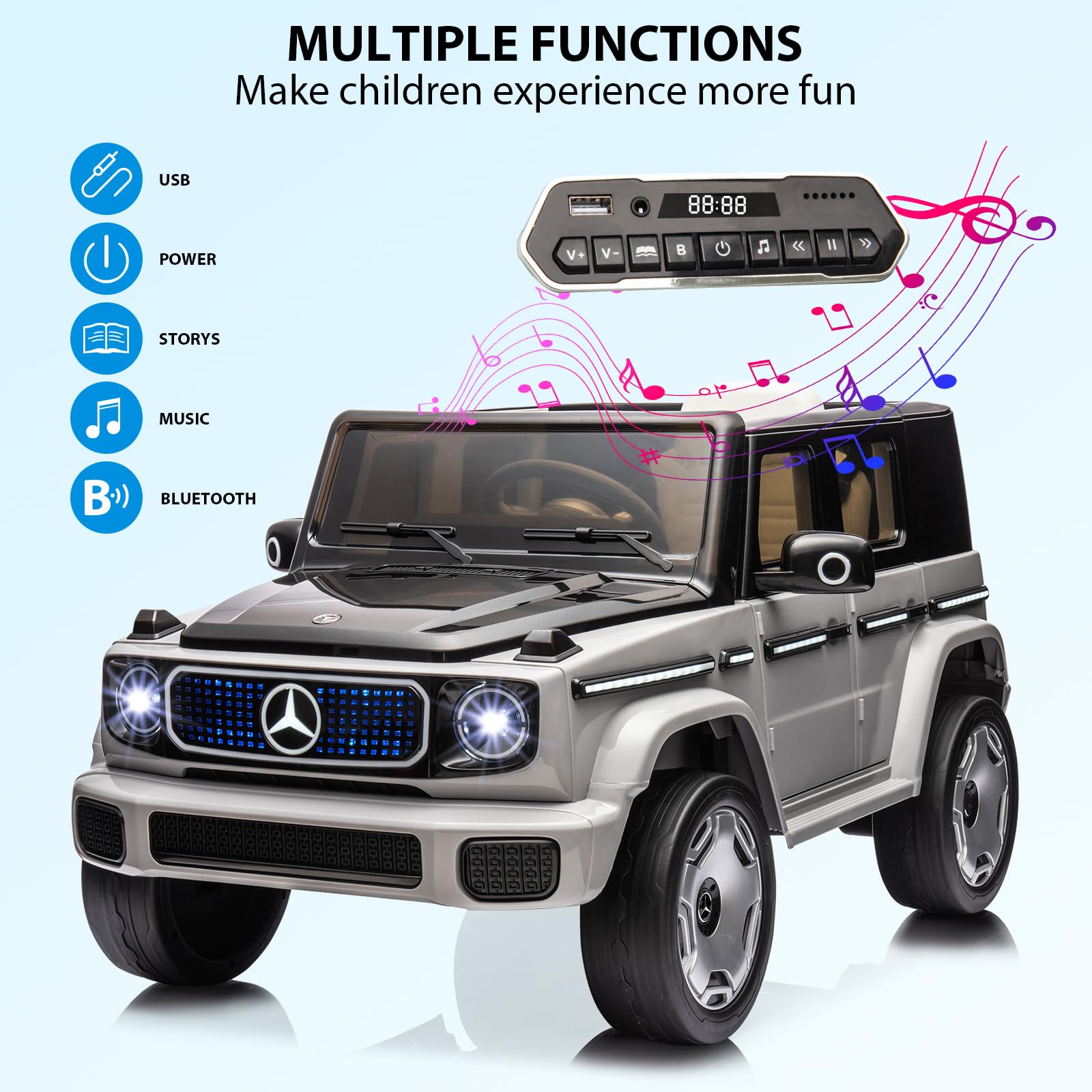 Garvee 12V Licensed Mercedes-Benz EQG Kids Ride On, LED, Music - Grey