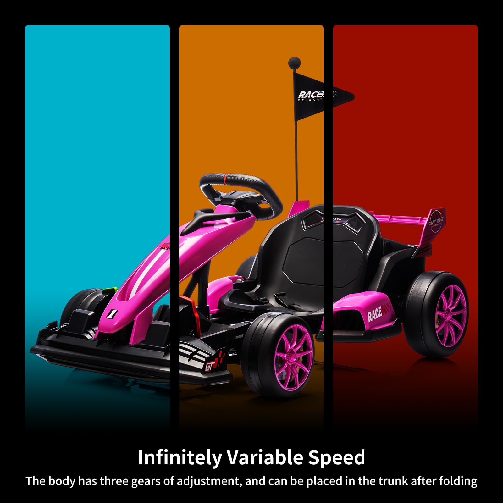 Garvee Ride - G Series: 24V Electric Drift Kart for Kids, Ride Car with Adjustable Seat & 7.5MPH Speed, EVA Silent Wheels, Parent-Safety Certified Ride-On Toy - Pink