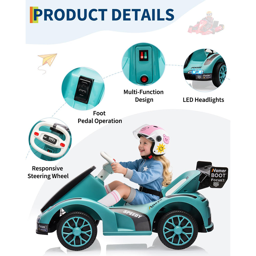 Garvee Kids Go Kart Ride On Drift Kart Dual Motors Battery Powered Outdoor Racing Toy Boys Girls 2 Mph LED Lights