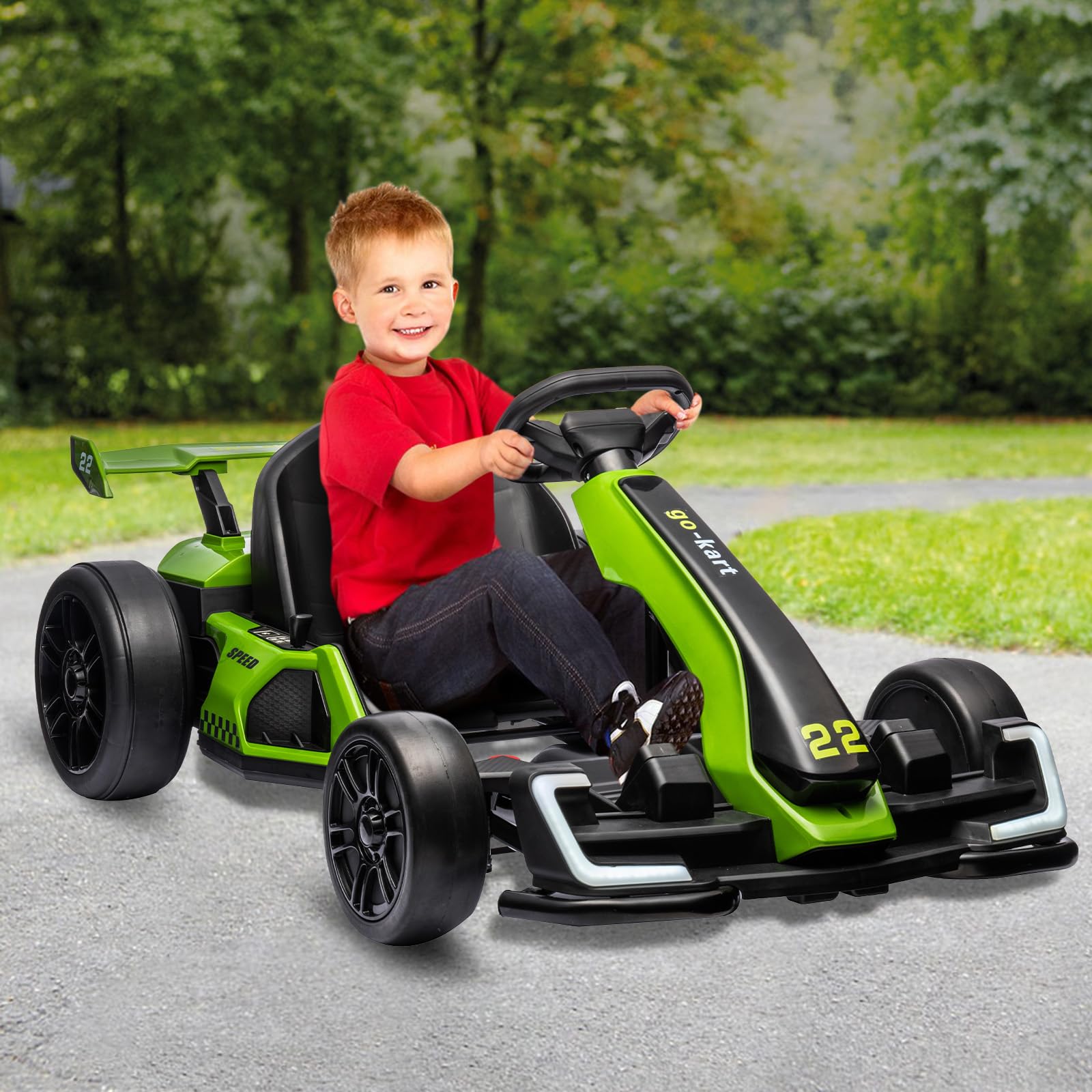 Garvee Ride - G Series: 24V Electric Go Kart, with 300W Strong Motor, Drift/Sport Mode, Big Battery, Eva Tire,Length Adjustment for Outdoor Racing Toy-Green