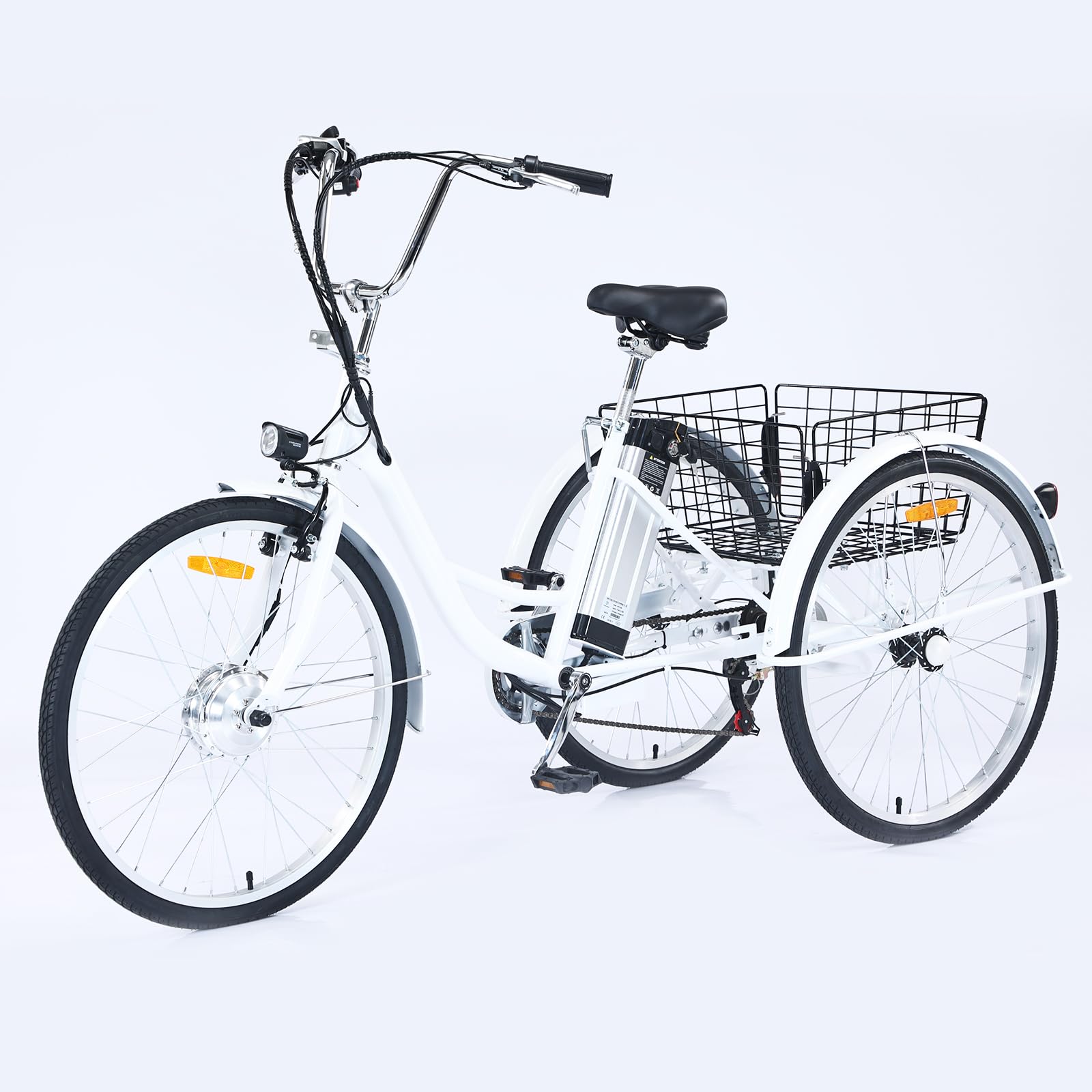 Garvee Adult Tricycle 7-Speed 26-Inch 3-Wheel Bike with Basket 250W Motor 36V Battery LED Headlight for Women Seniors Men