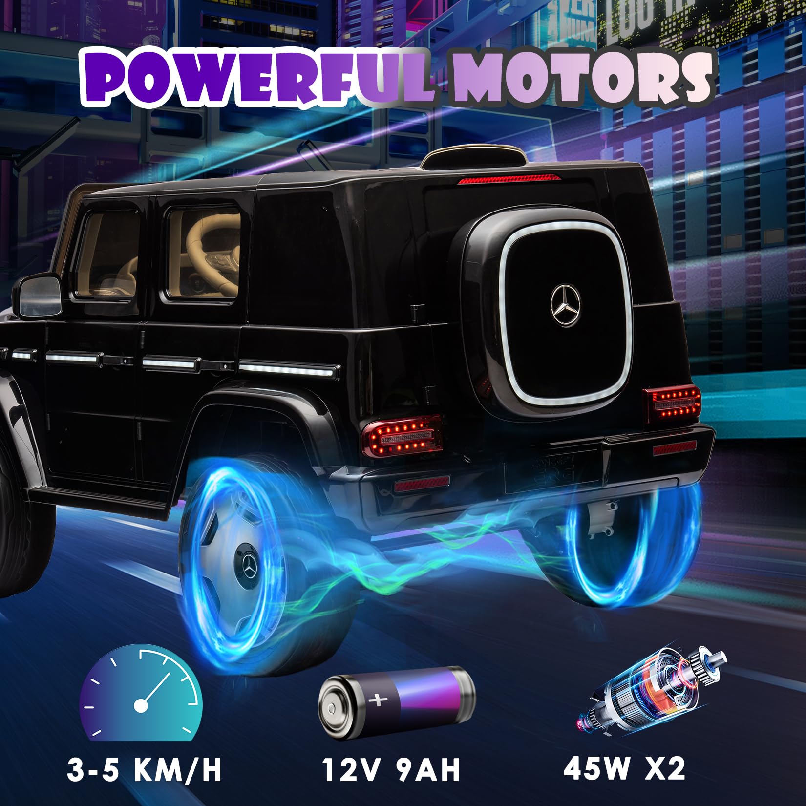 Garvee 12V Mercedes-Benz EQG Kids Ride-On: Dual Motors, 4.0 MPH, LED, USB/BT Music, Remote Control, Soft Start, for Ages 3-7