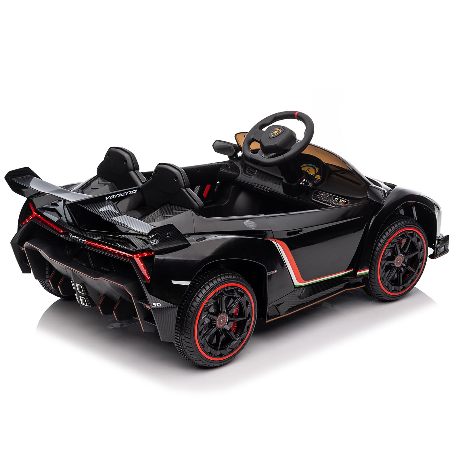 Garvee 12V Kids Ride On Car, Licensed Lamborghini Venono Electric Car w/Parent Remote Control, Scissor Door, 3 Speeds, LED Headlights, Rocking & Music, Battery Powered Ride on Toy for Boys Girls- Black