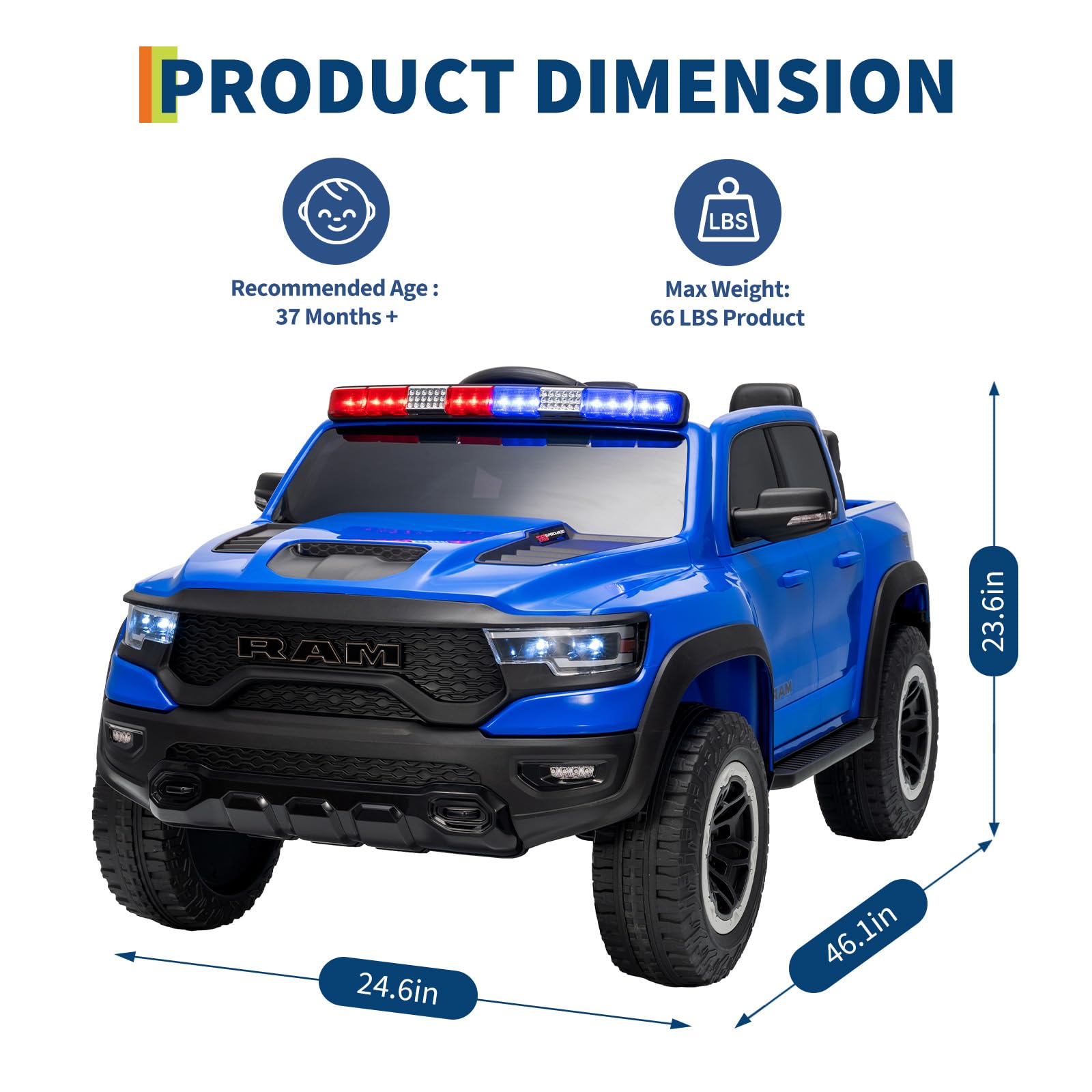 Garvee 12V Electric Ride On Truck for Kids Licensed RAM Pickup Truck Dual Motor Remote Control LED Lights Music Storage