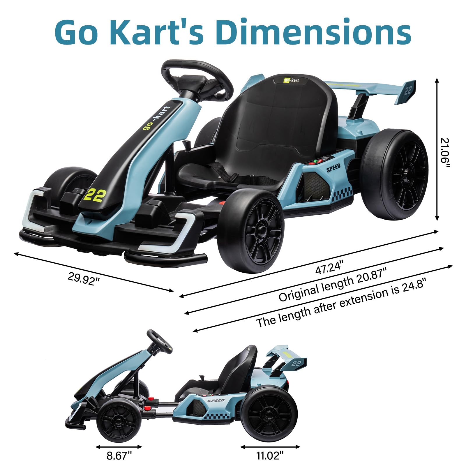 Garvee Ride - G Series: 24V Electric Go Kart, with 300W Strong Motor, Drift/Sport Mode, Big Battery, Eva Tire,Length Adjustment for Outdoor Racing Toy-Blue