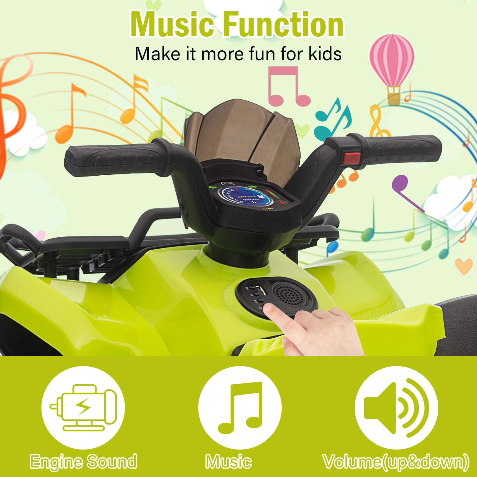 Garvee Kids ATV 4 Wheeler 6V Ride On Toy Car for Toddlers 18-48 Months with Music Green, 27.5"L x 16.5"W x 17.7"H