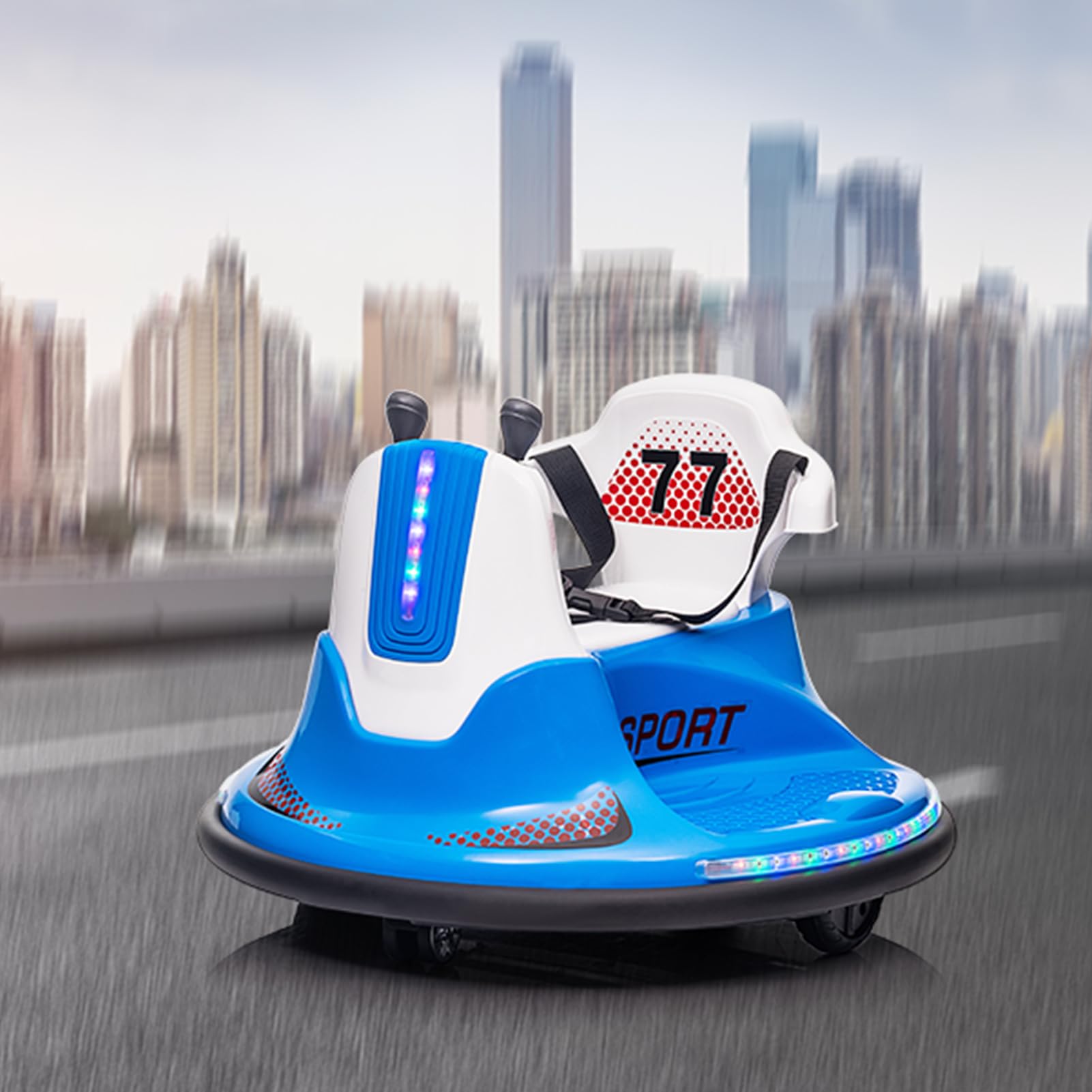 Garvee Kids Electric Bumper Car w/ Remote, Music, Lights, 360 Spin - Blue