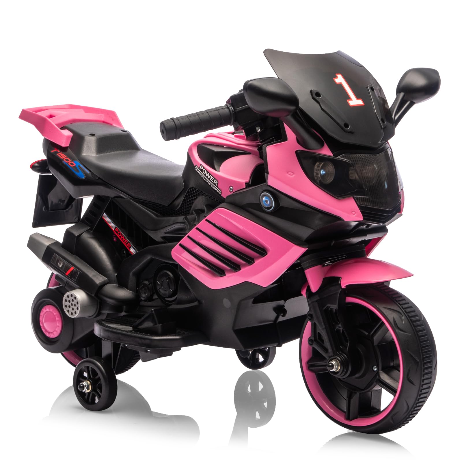 Garvee Kids 6V Ride On Motorcycle Pink With Training Wheels For Toddlers 3-6 Years, Stable Electric Toy Bike