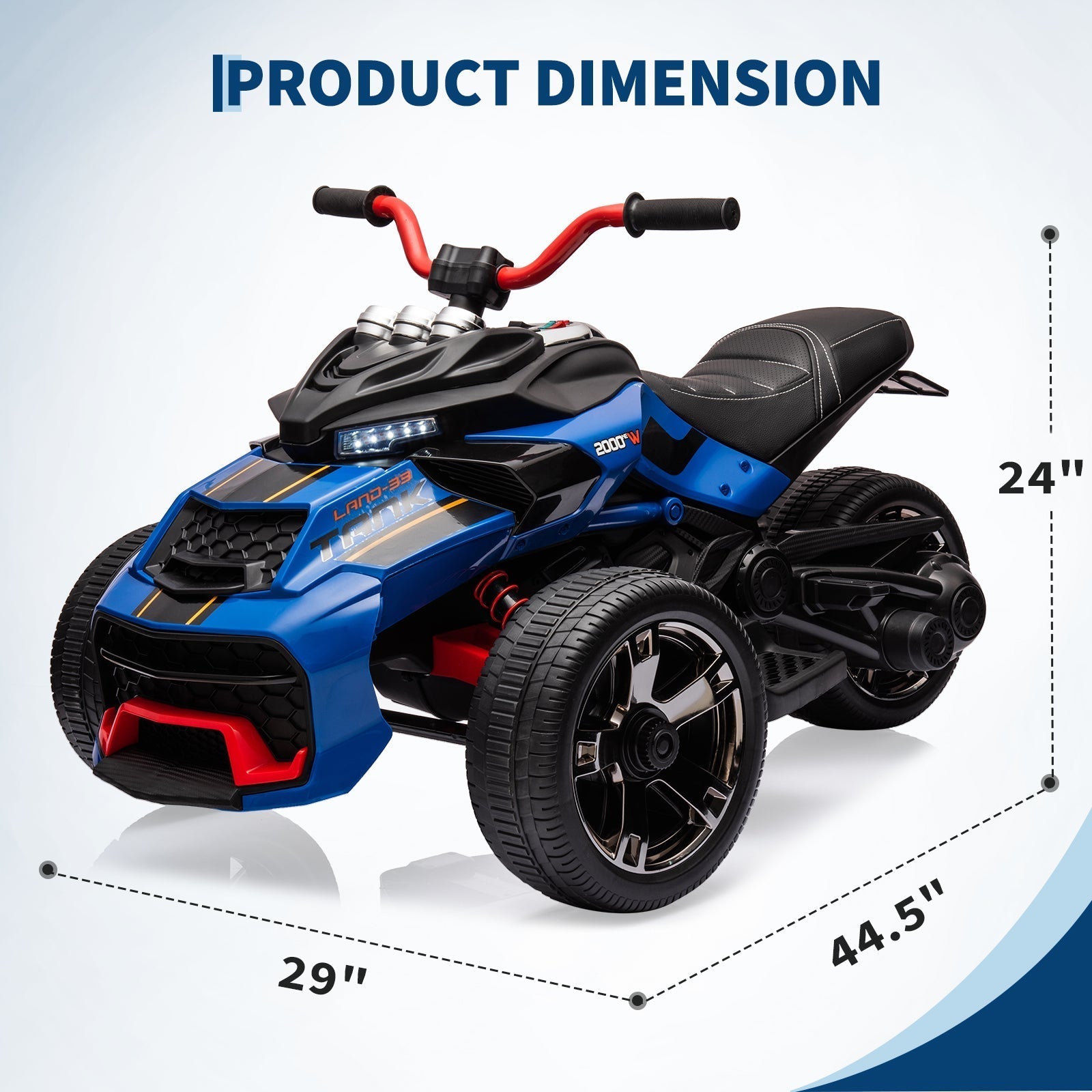 Garvee 12V Kids Ride on Toy for Kids, 2x55W Powerful Engine 7AH Battery, 3 - 7 km/H, 3 Wheelers Electric Vehicle, LED Lights, 2 Speeds, EVA Tire, Music, USB - Blue